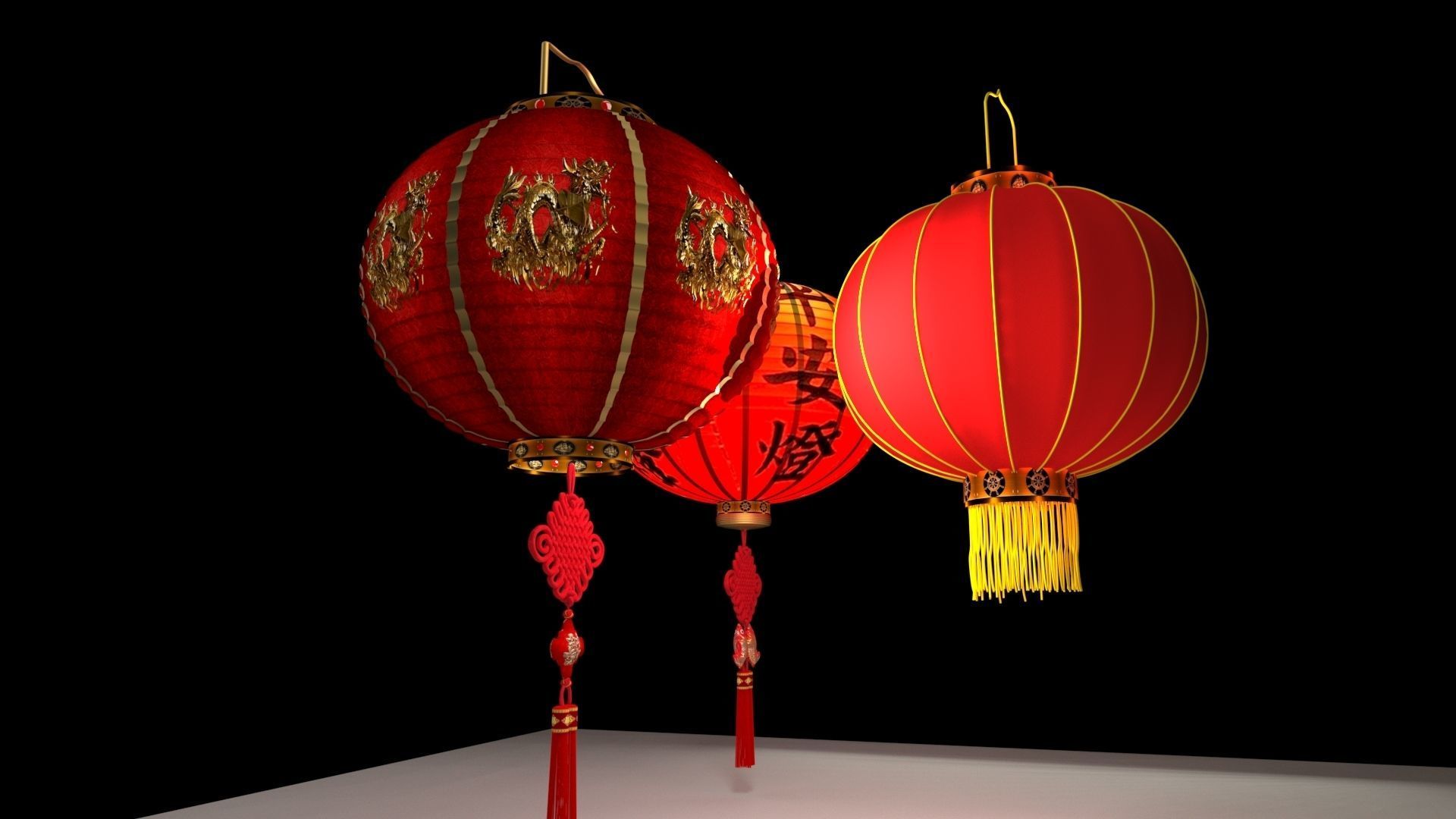Chinese red lantern  3D model_3