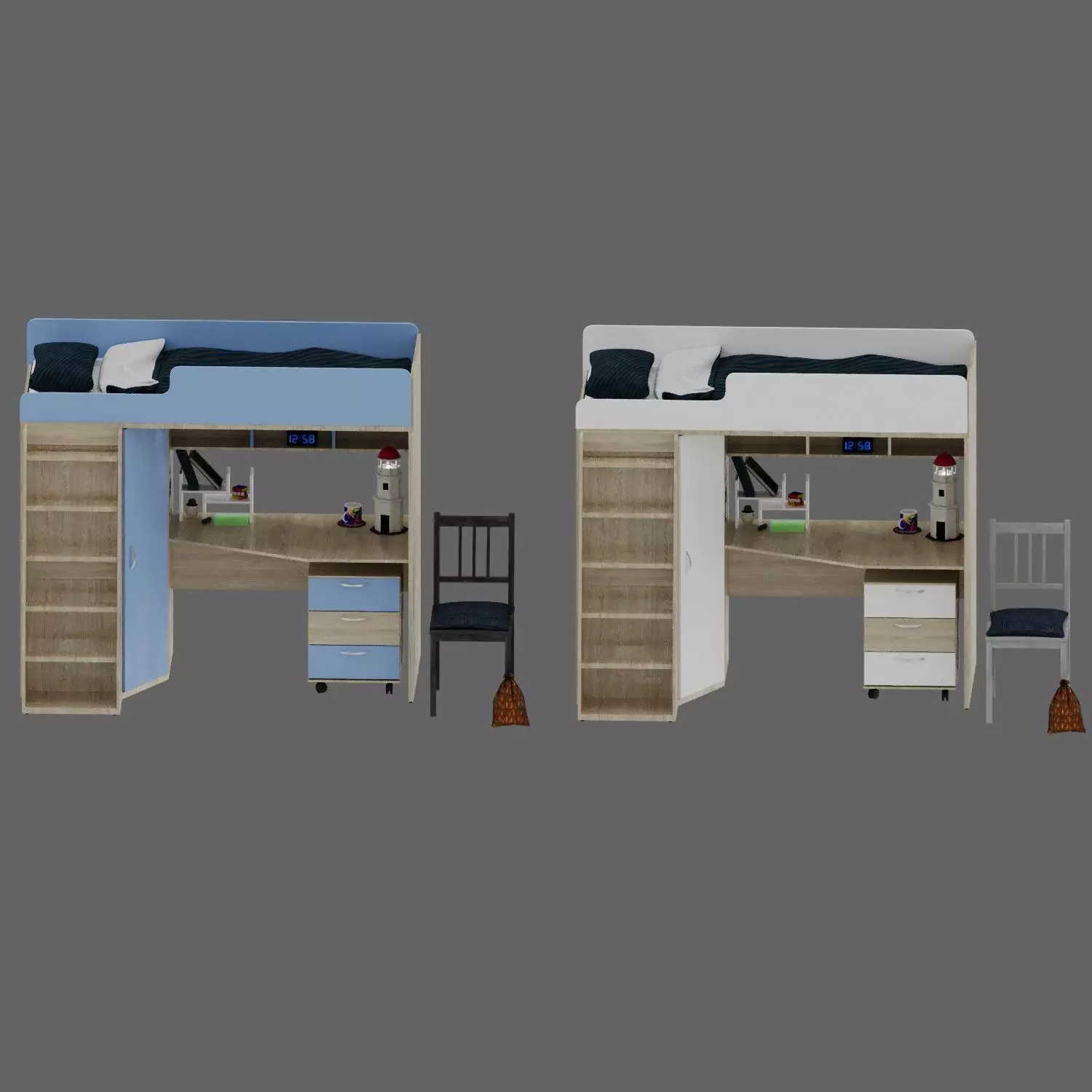3D model furniture set children loft bed Low-poly 3D model