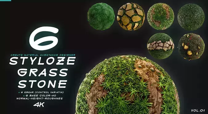 6 MATERIAL STYLIZE Grass AND Stone VOL 01