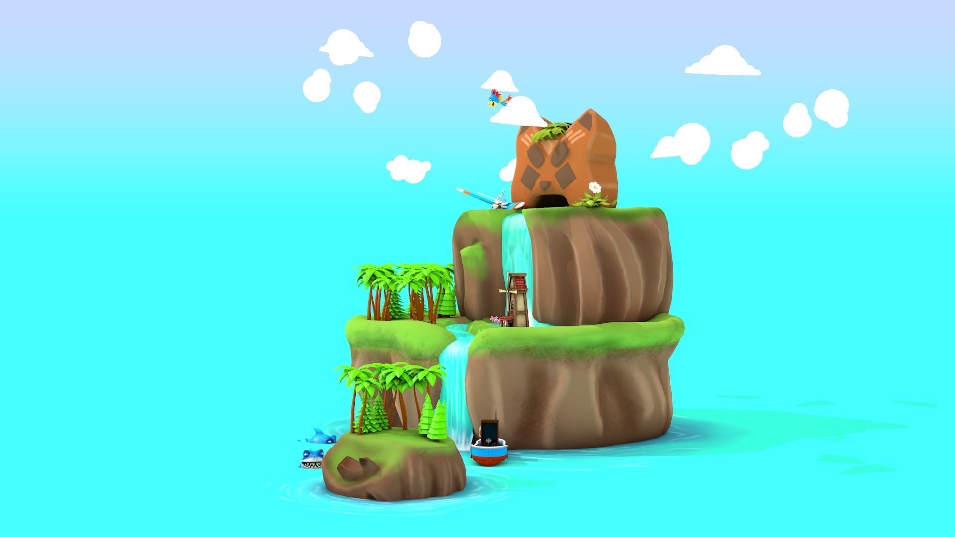 Island Environment - Landscape Low-poly 3D model_1