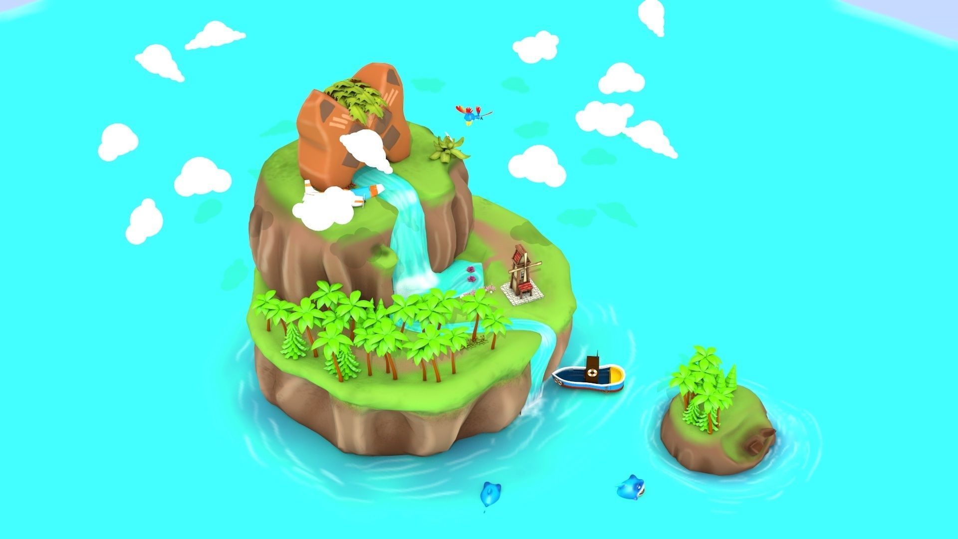 Island Environment - Landscape Low-poly 3D model_2