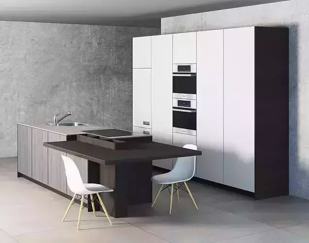 Open modern kitchen set with island and dining table 3D model