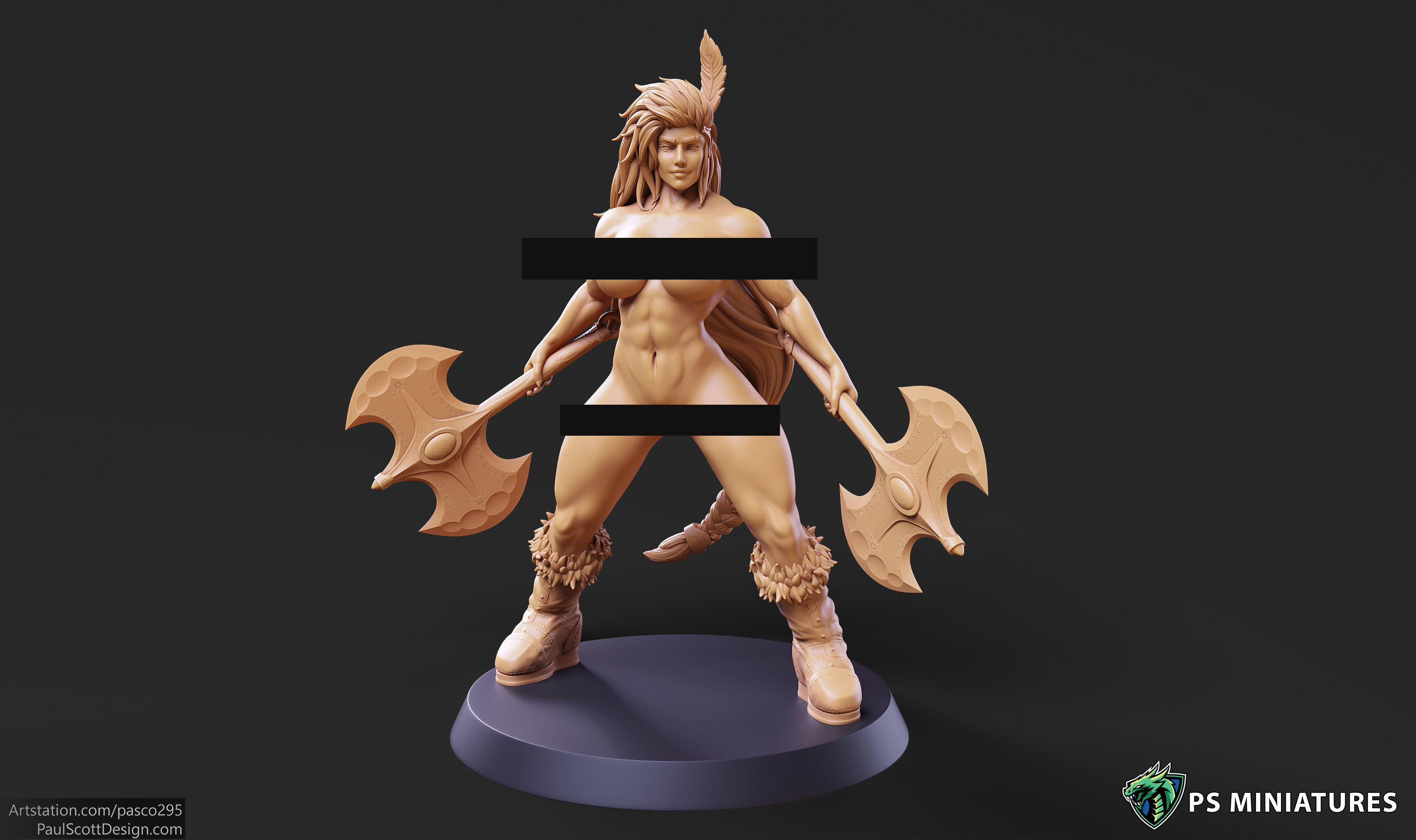 Barbarian Battlemaster Pose 4 - 2 Variants and Pinup 3D print model_10