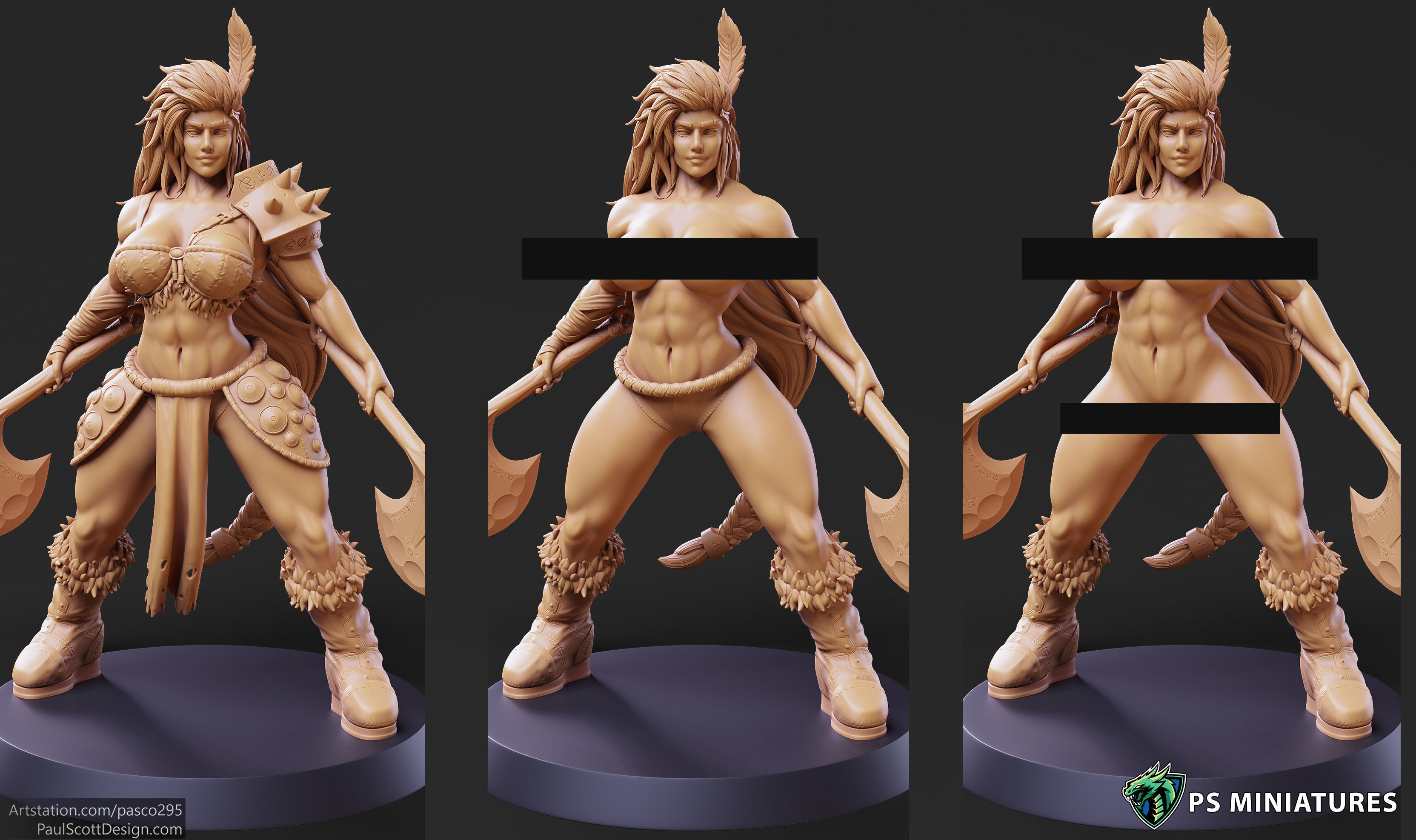 Barbarian Battlemaster Pose 4 - 2 Variants and Pinup 3D print model_1