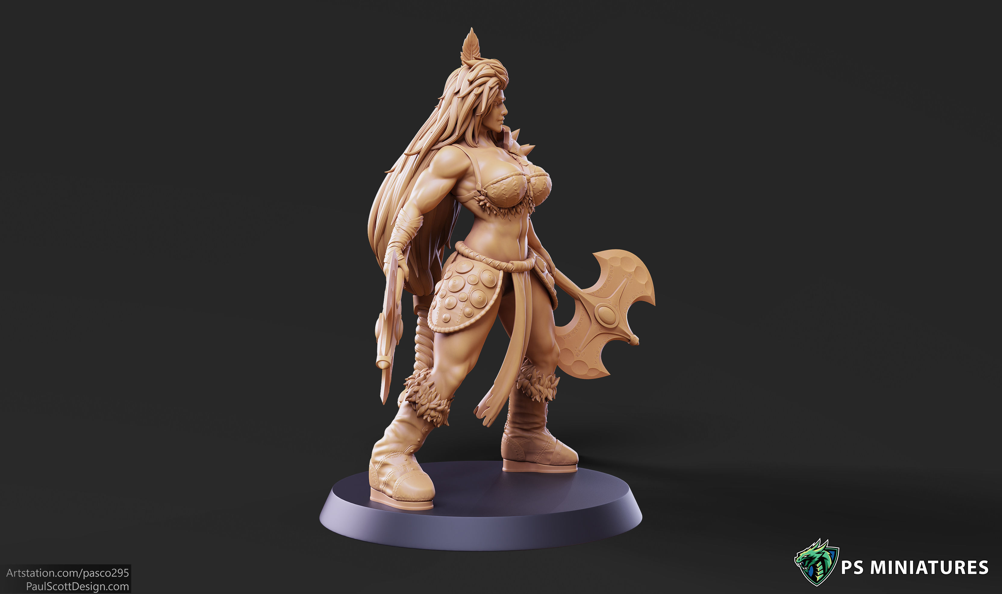 Barbarian Battlemaster Pose 4 - 2 Variants and Pinup 3D print model_6