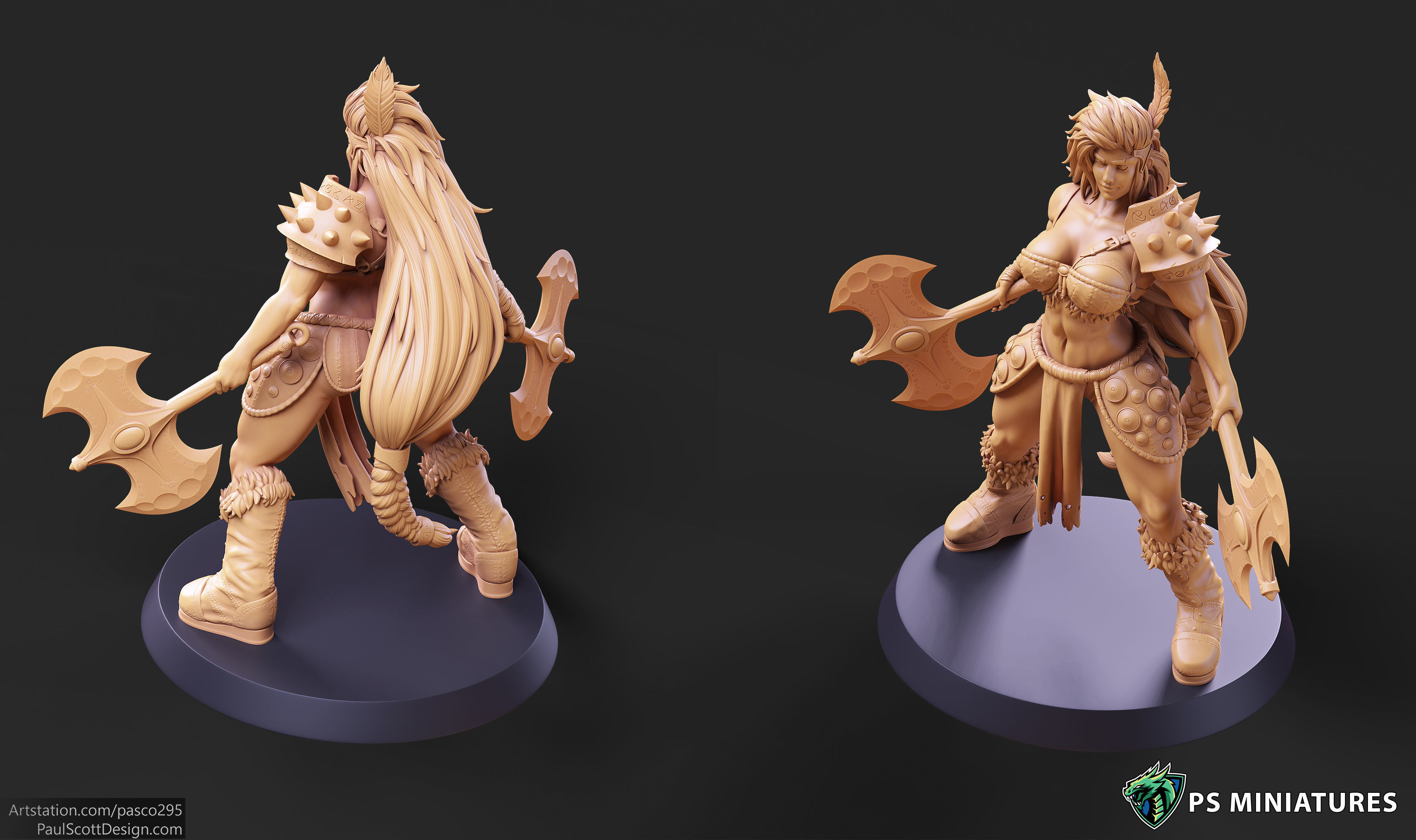 Barbarian Battlemaster Pose 4 - 2 Variants and Pinup 3D print model_2