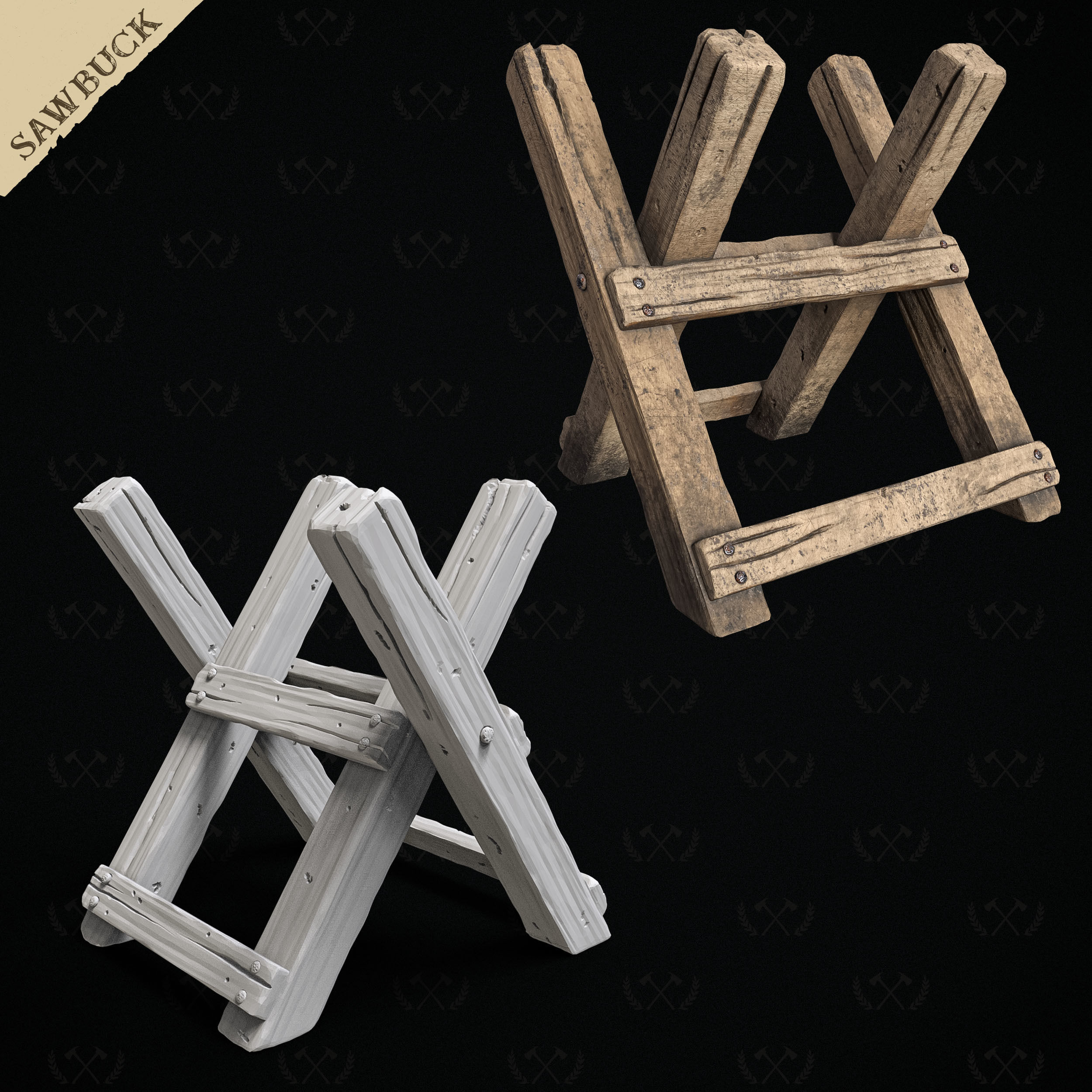 Sawbuck Wood Cutting Table - Diorama and Miniature - Lumberjack 3D print model_13