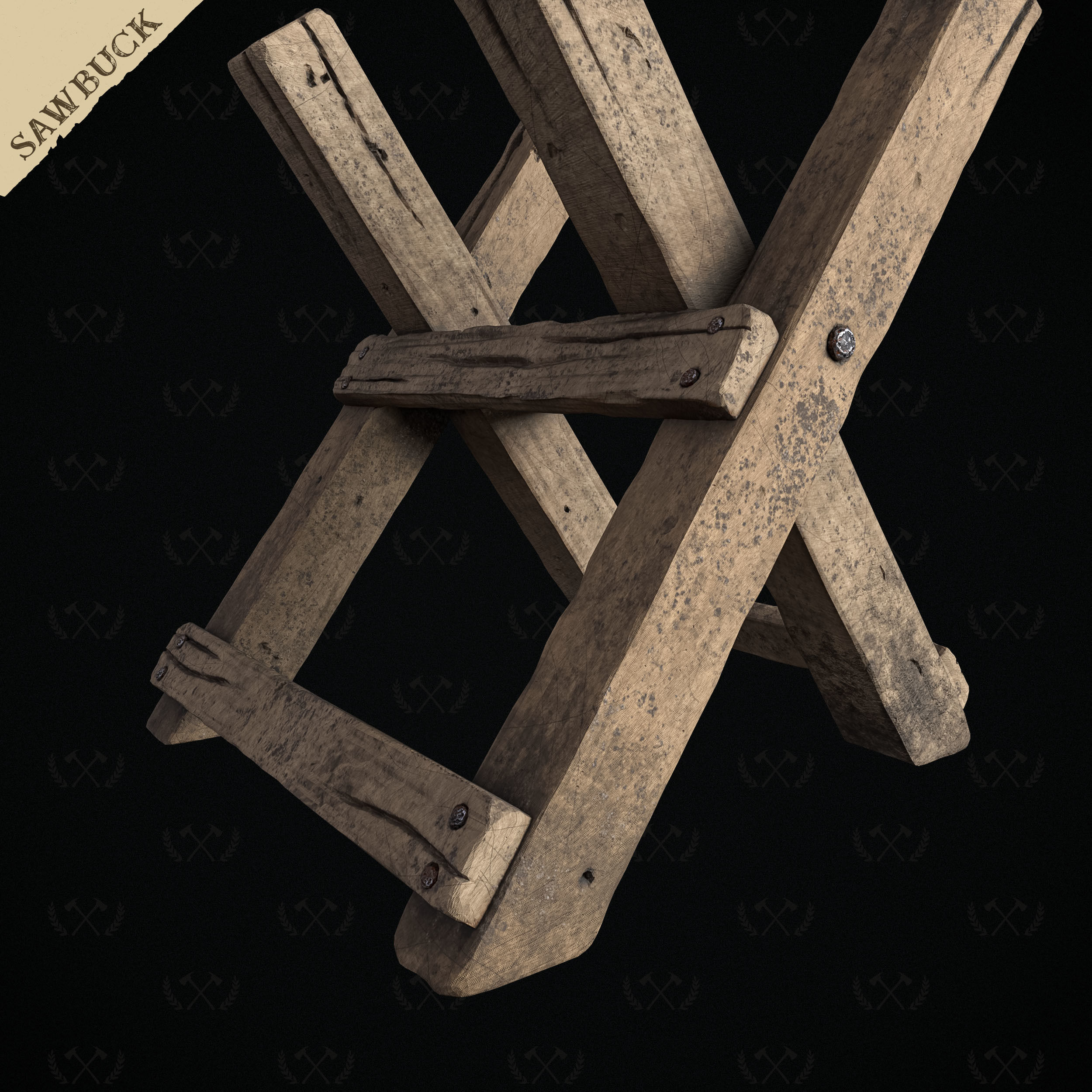 Sawbuck Wood Cutting Table - Diorama and Miniature - Lumberjack 3D print model_9