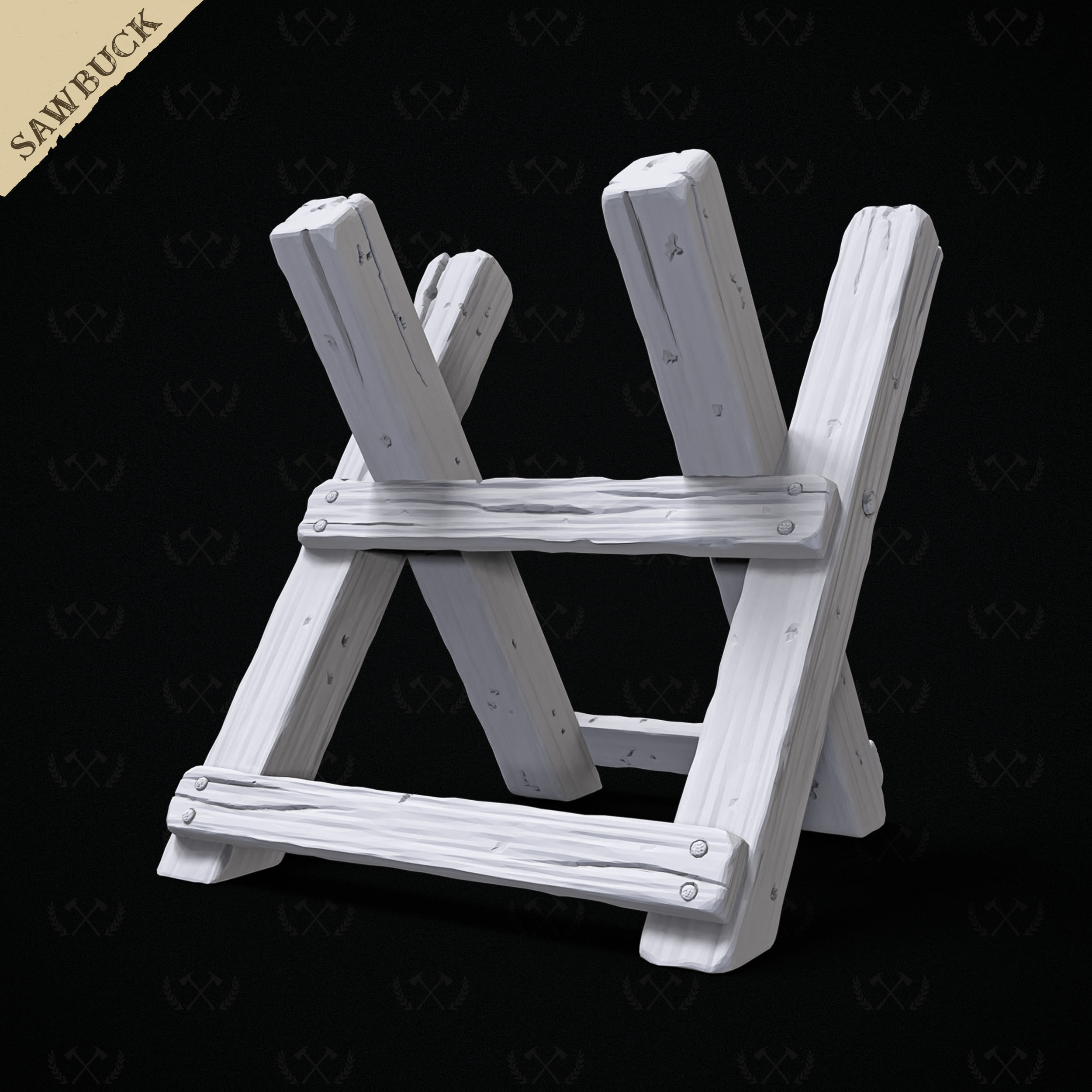 Sawbuck Wood Cutting Table - Diorama and Miniature - Lumberjack 3D print model_18