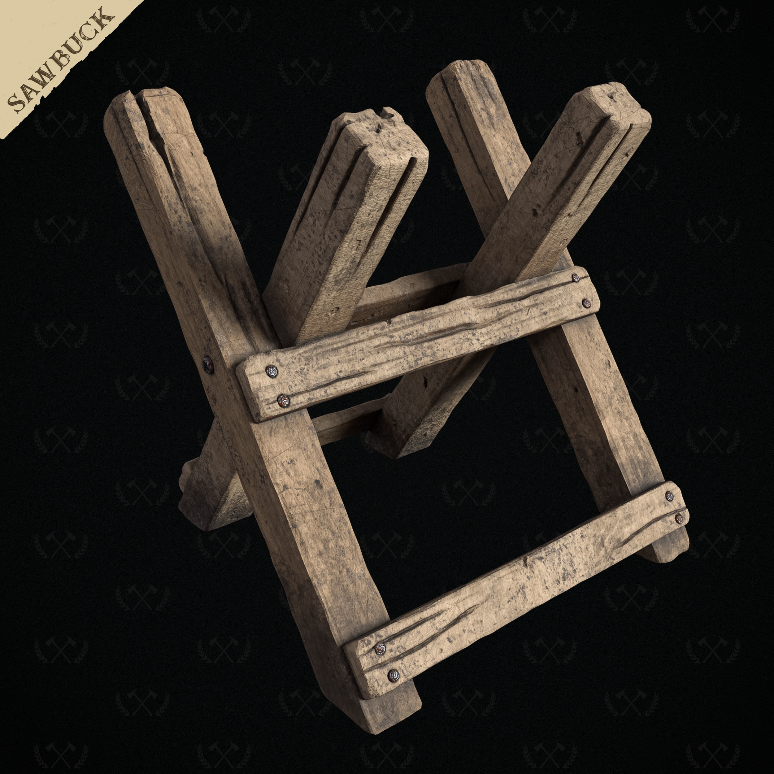 Sawbuck Wood Cutting Table - Diorama and Miniature - Lumberjack 3D print model_3