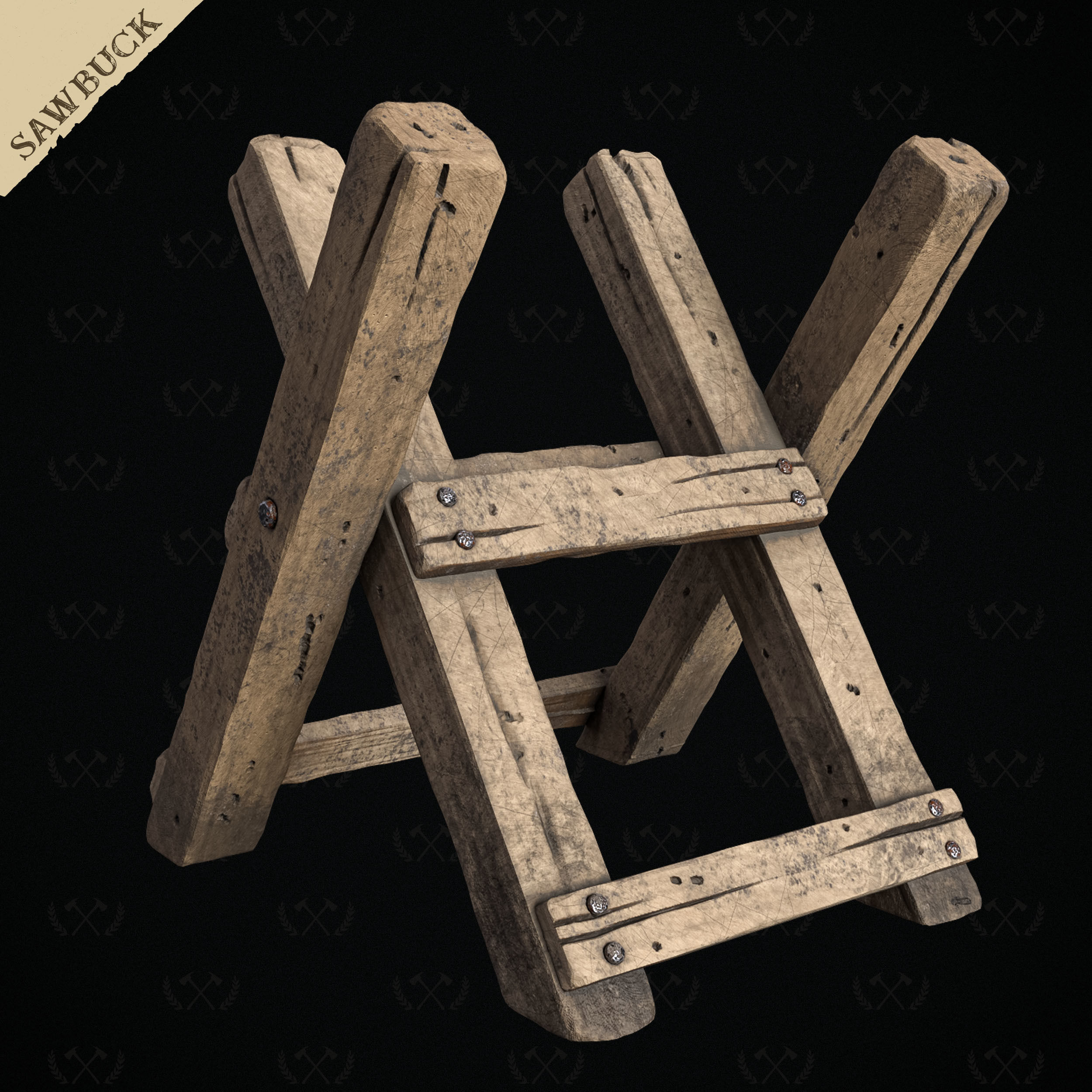 Sawbuck Wood Cutting Table - Diorama and Miniature - Lumberjack 3D print model_5