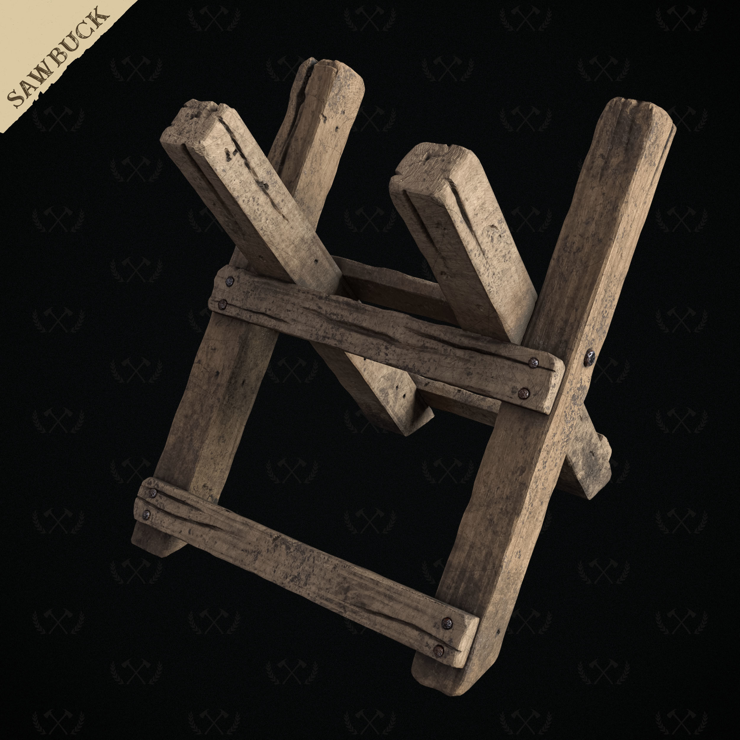 Sawbuck Wood Cutting Table - Diorama and Miniature - Lumberjack 3D print model_4
