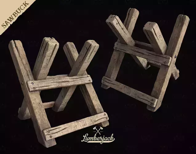 Sawbuck Wood Cutting Table - Diorama and Miniature - Lumberjack 3D print model