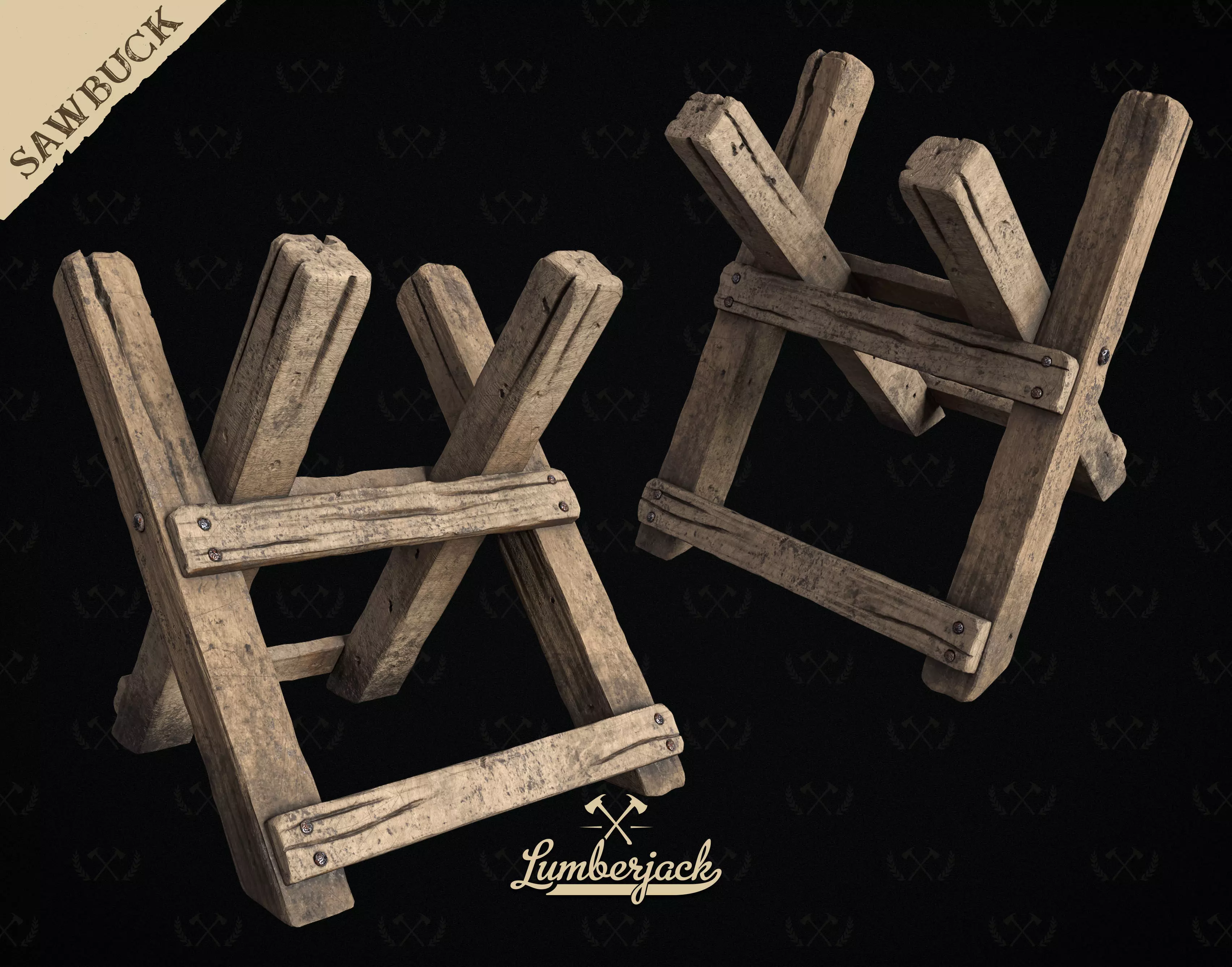 Sawbuck Wood Cutting Table - Diorama and Miniature - Lumberjack 3D print model_0