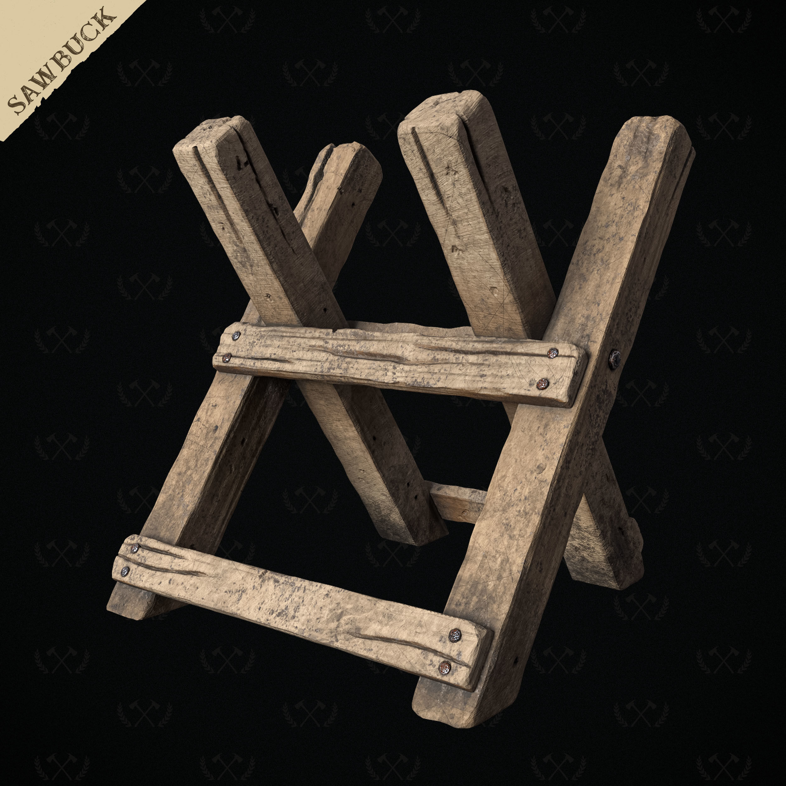 Sawbuck Wood Cutting Table - Diorama and Miniature - Lumberjack 3D print model_2