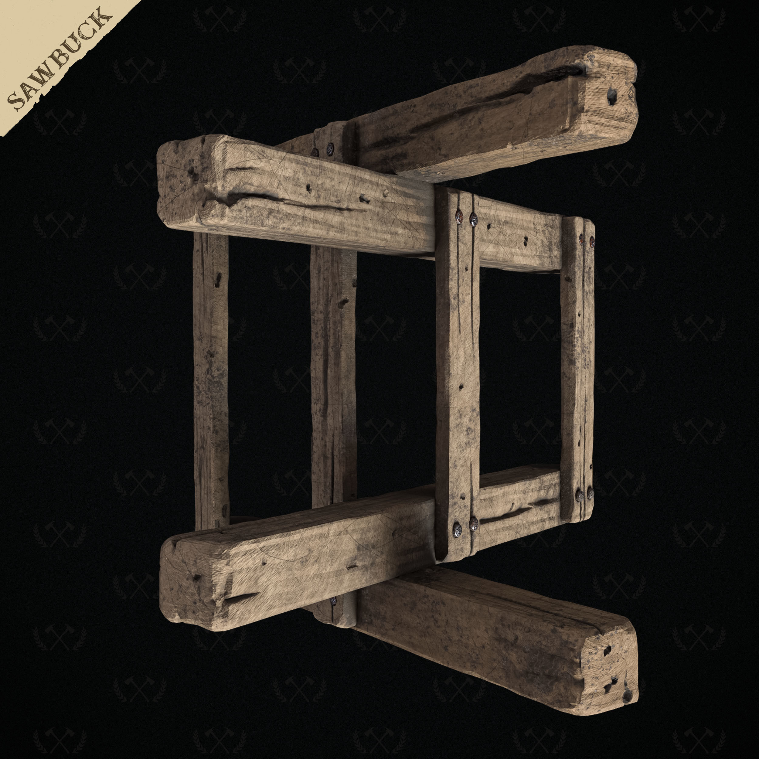 Sawbuck Wood Cutting Table - Diorama and Miniature - Lumberjack 3D print model_8