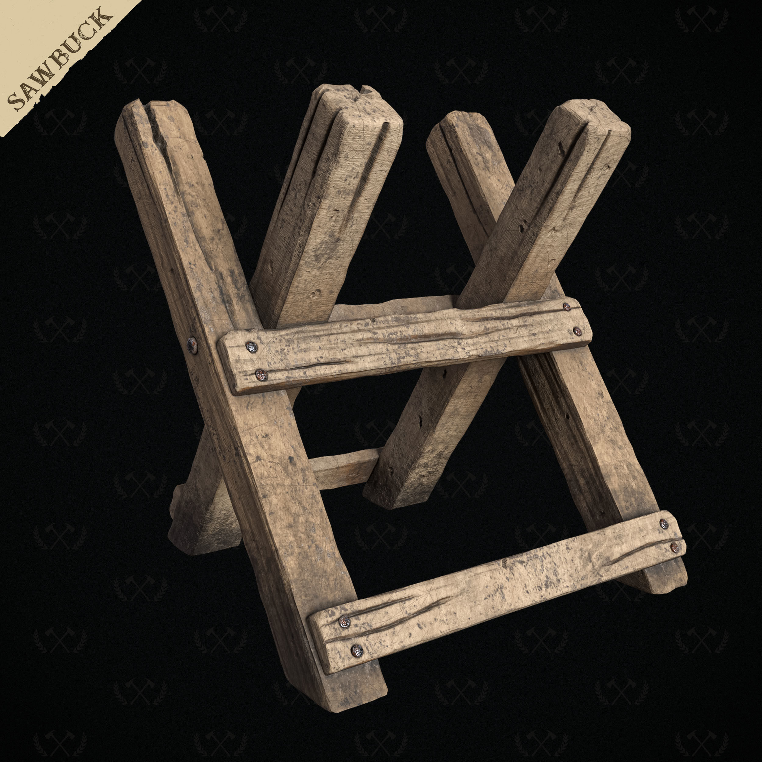 Sawbuck Wood Cutting Table - Diorama and Miniature - Lumberjack 3D print model_1