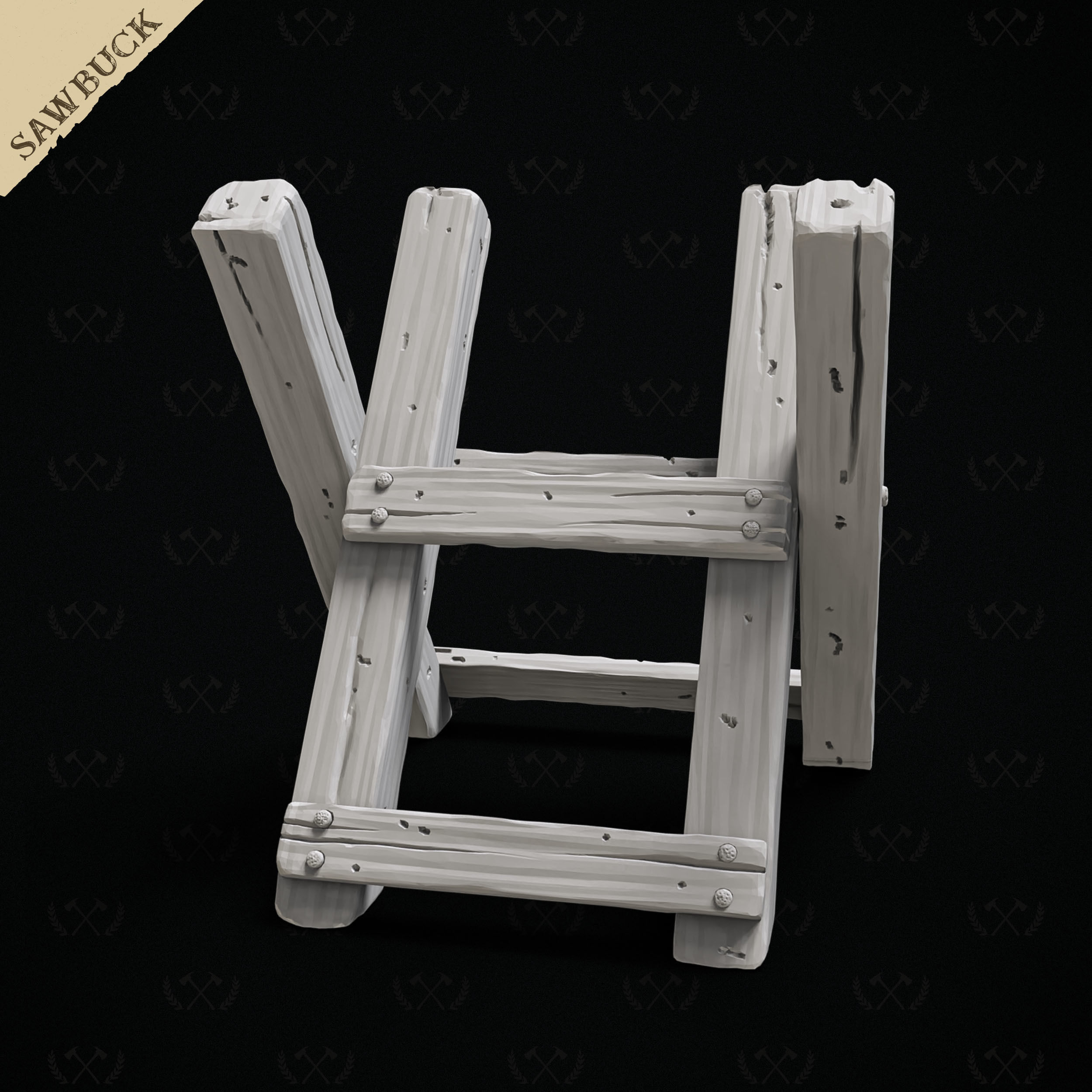 Sawbuck Wood Cutting Table - Diorama and Miniature - Lumberjack 3D print model_16