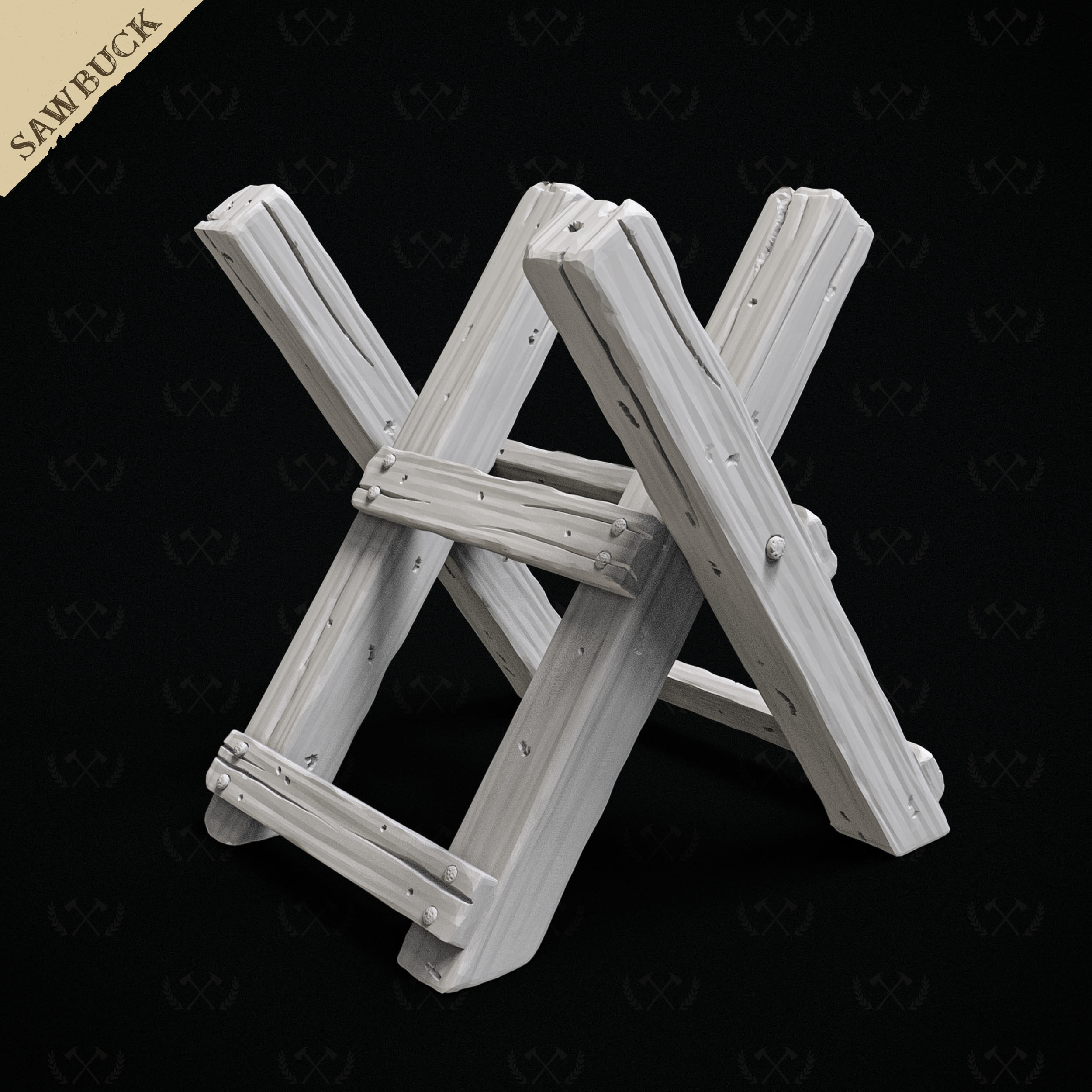 Sawbuck Wood Cutting Table - Diorama and Miniature - Lumberjack 3D print model_15