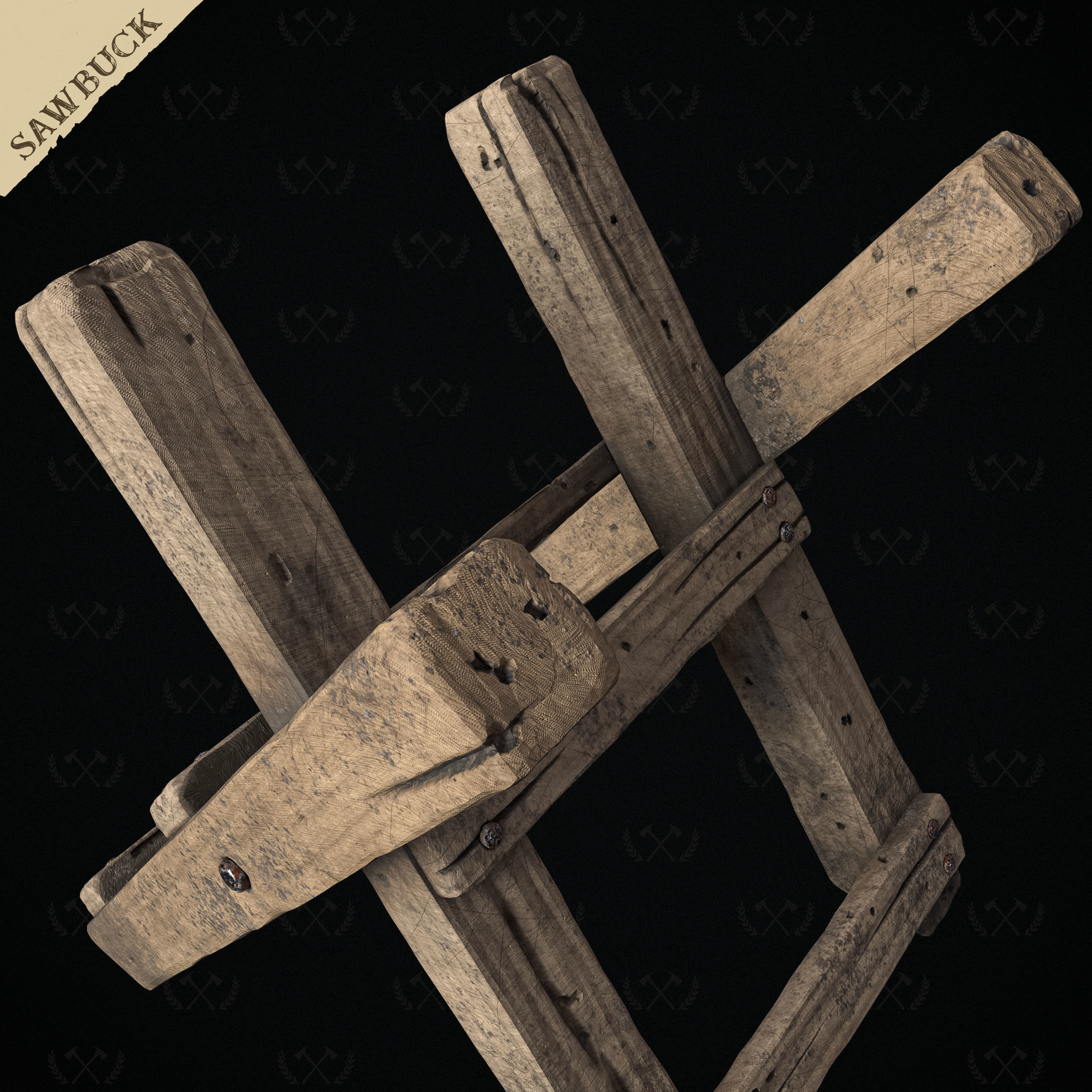 Sawbuck Wood Cutting Table - Diorama and Miniature - Lumberjack 3D print model_11