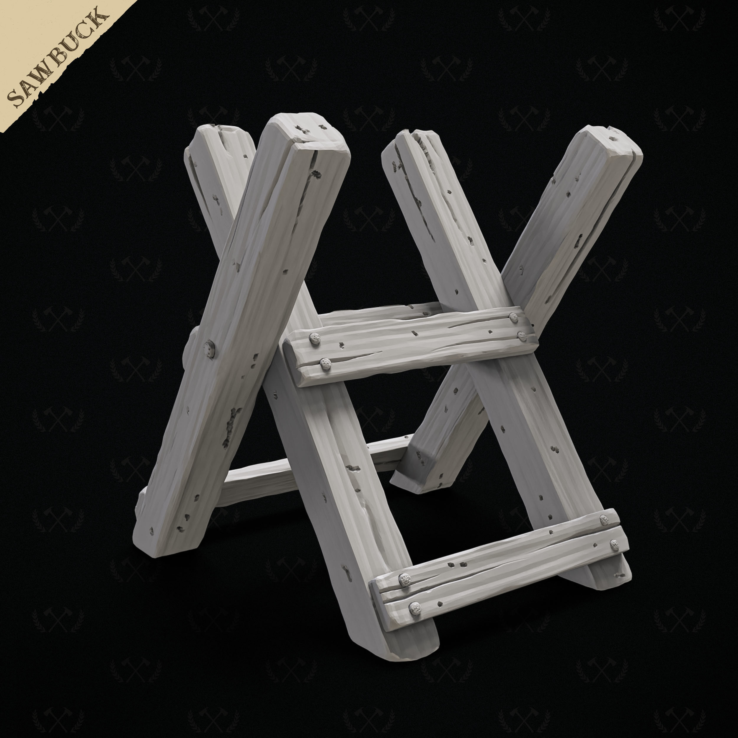 Sawbuck Wood Cutting Table - Diorama and Miniature - Lumberjack 3D print model_17