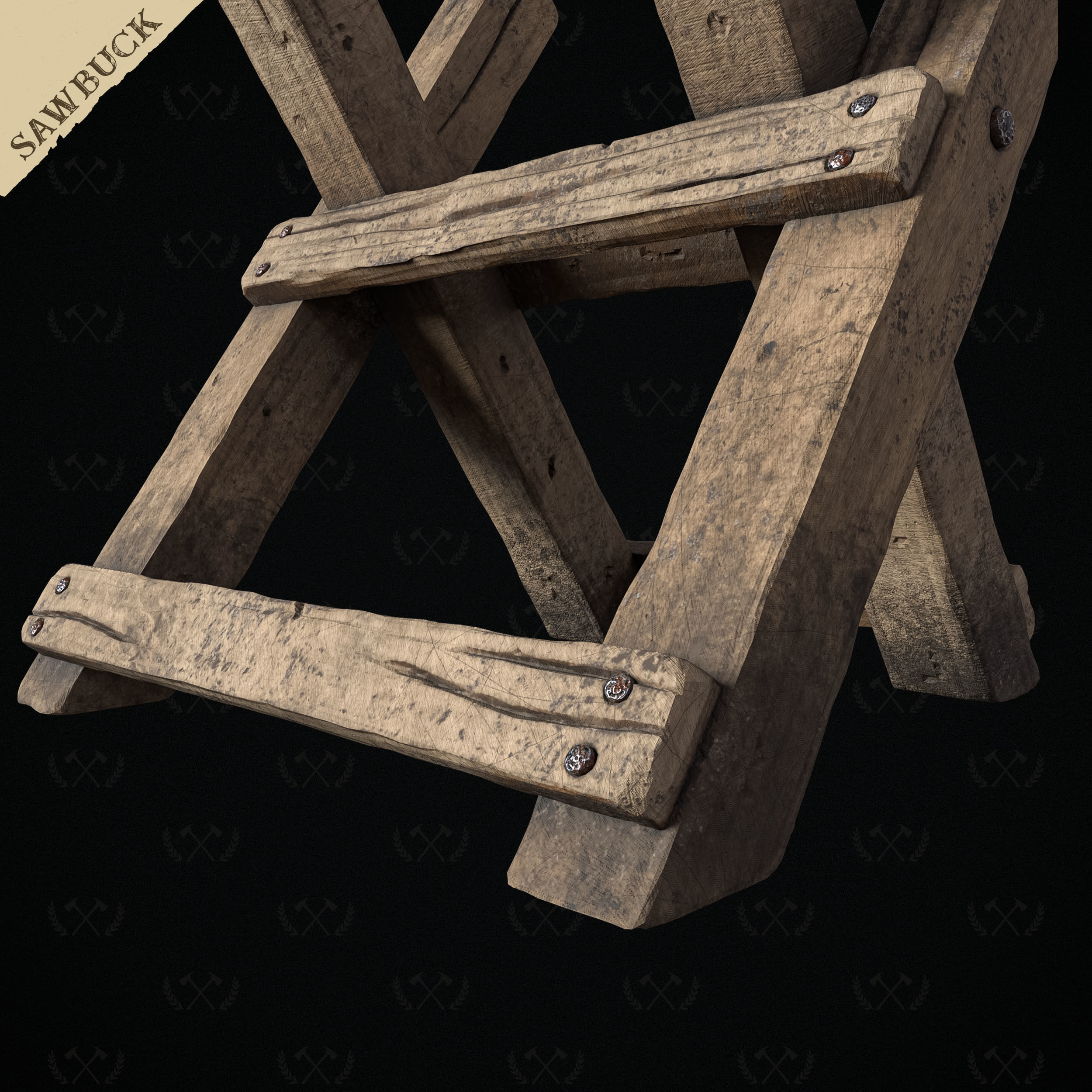 Sawbuck Wood Cutting Table - Diorama and Miniature - Lumberjack 3D print model_10