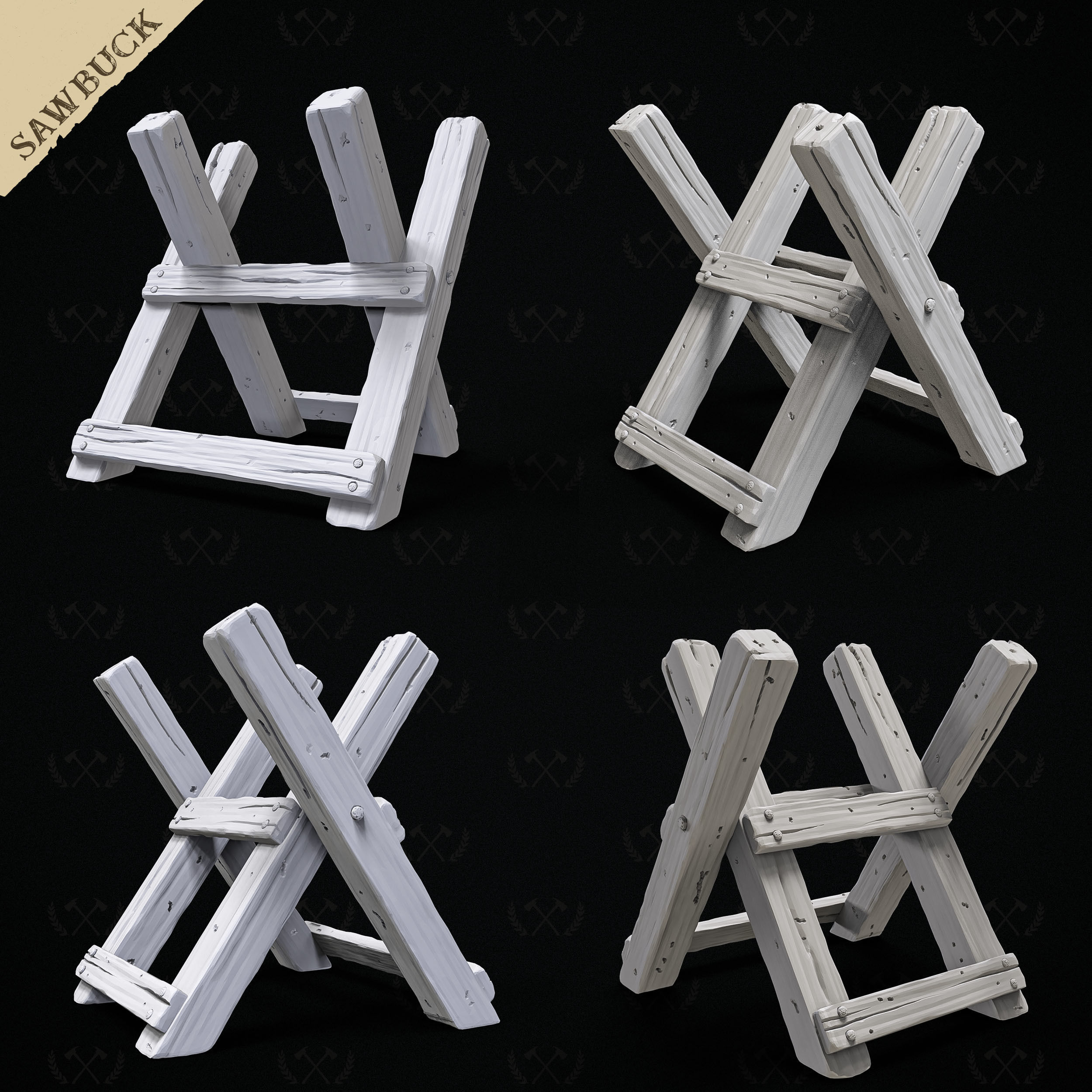 Sawbuck Wood Cutting Table - Diorama and Miniature - Lumberjack 3D print model_14