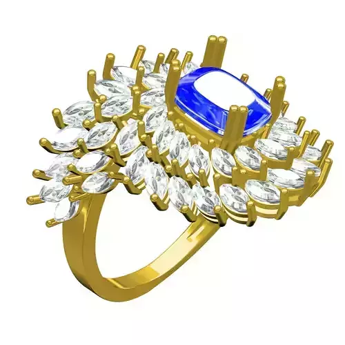 Natural Blue Sapphire Cushion Marquise Cluster Ring