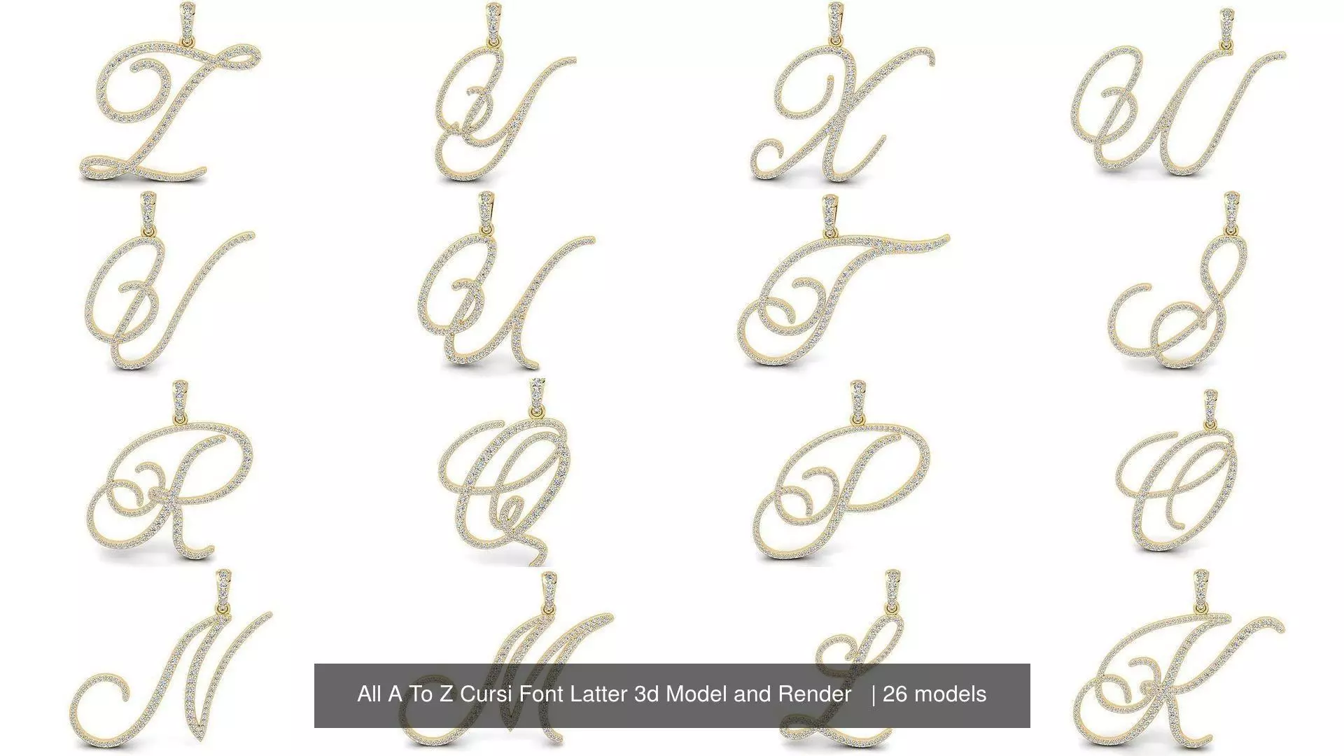 All A To Z Cursi Font Latter 3d Model and Render   3D Model Collection_1