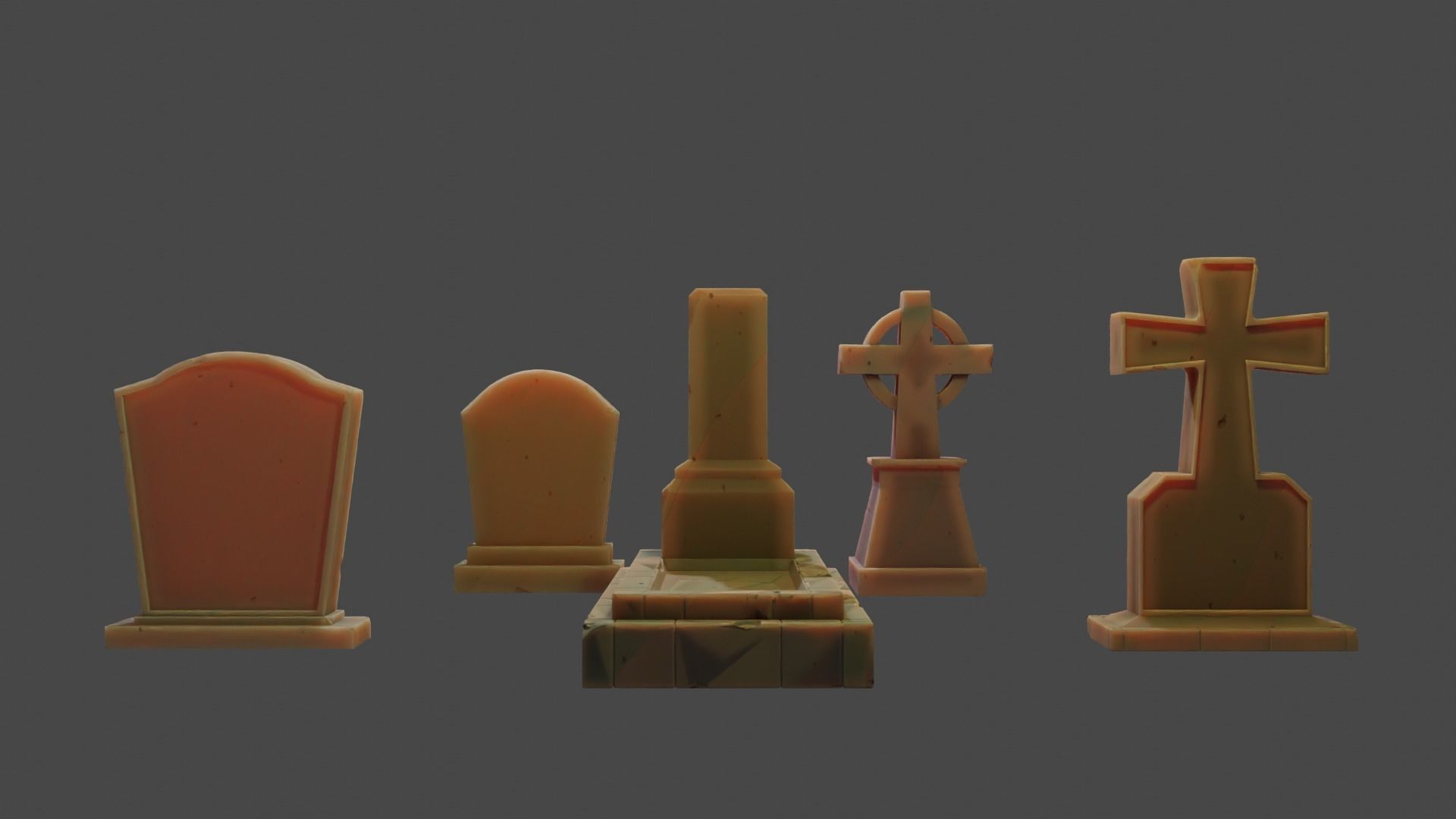 Stylized Tombstones Pack Low-poly 3D model_2
