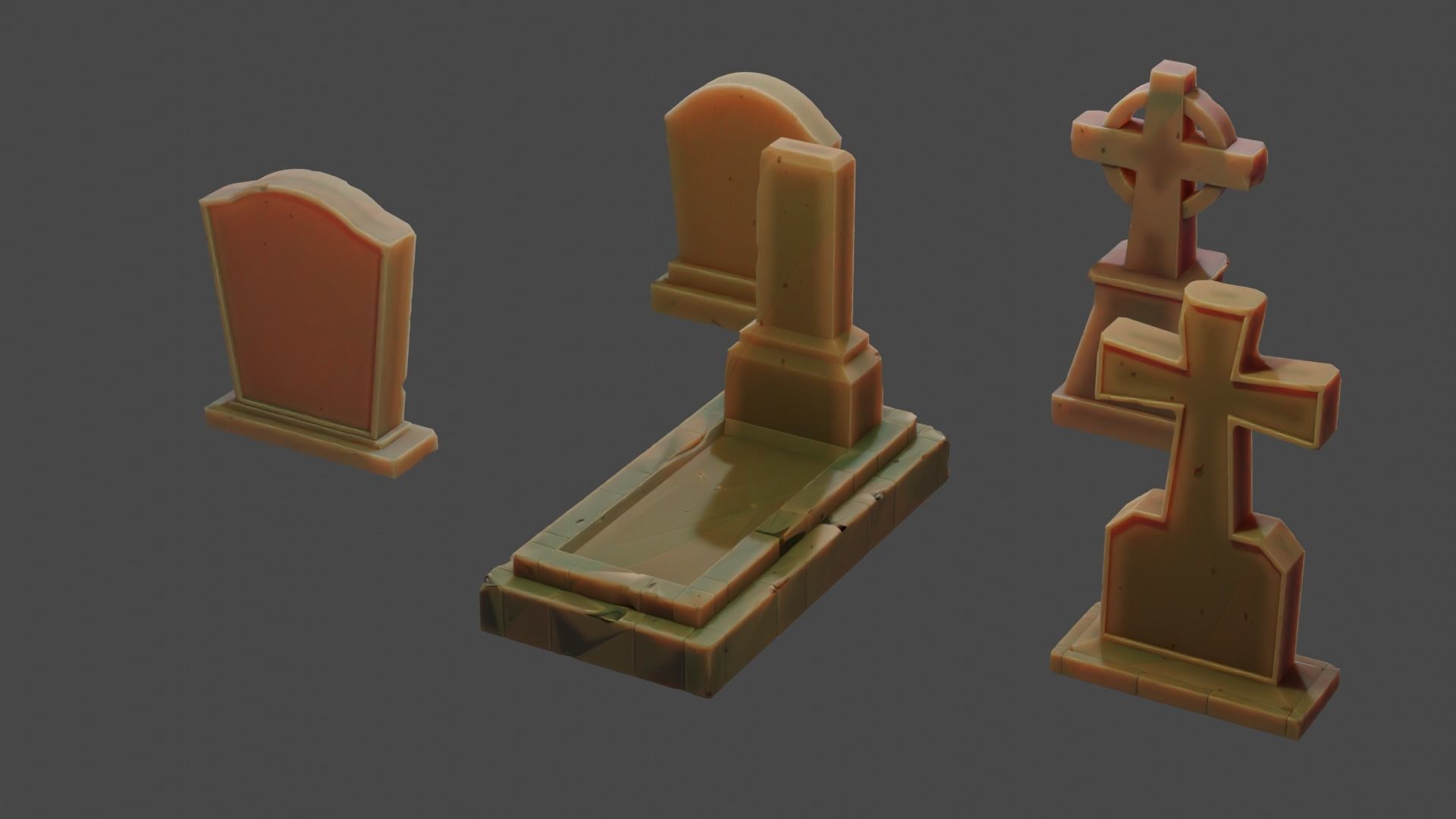 Stylized Tombstones Pack Low-poly 3D model_1