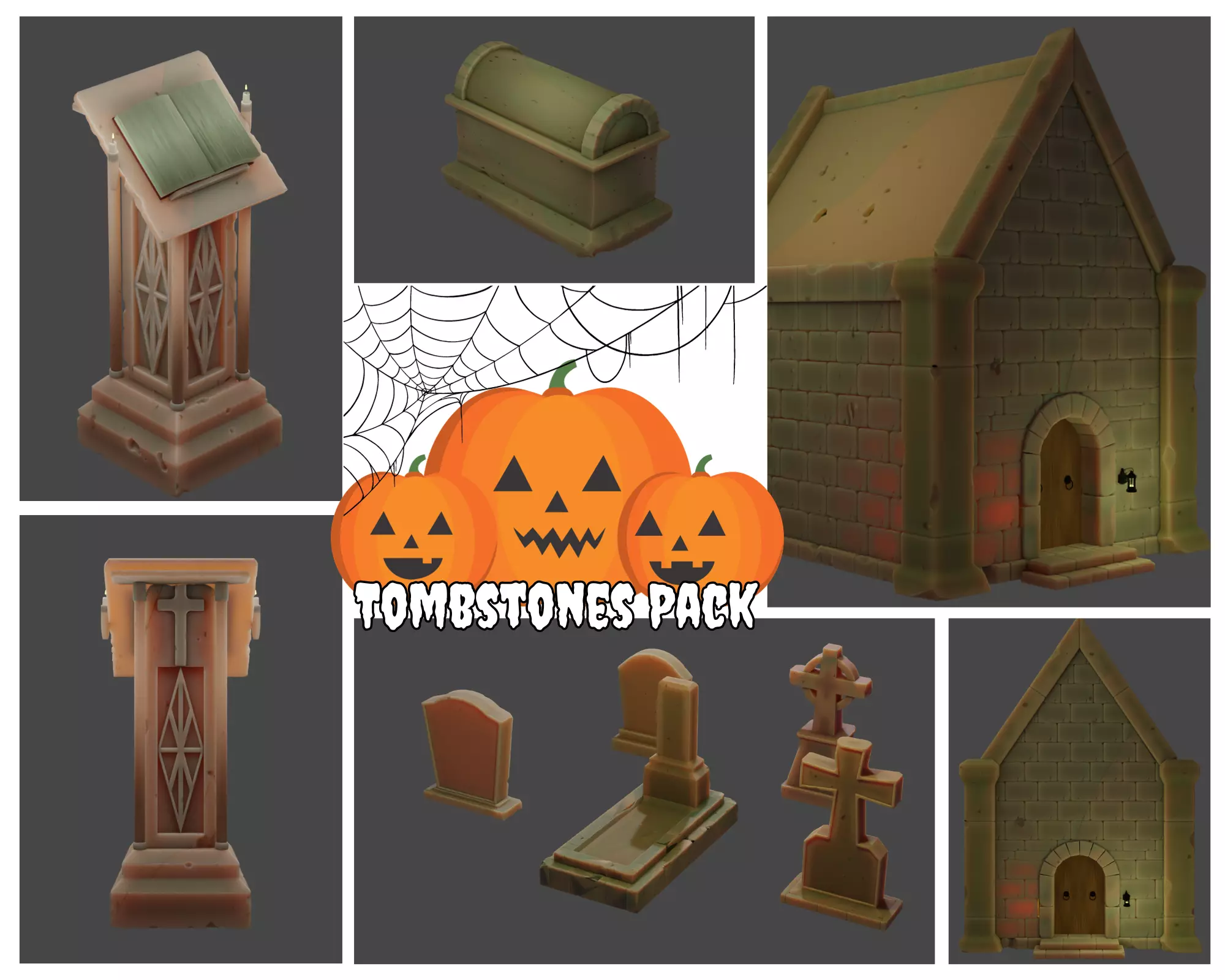 Stylized Tombstones Pack Low-poly 3D model_0