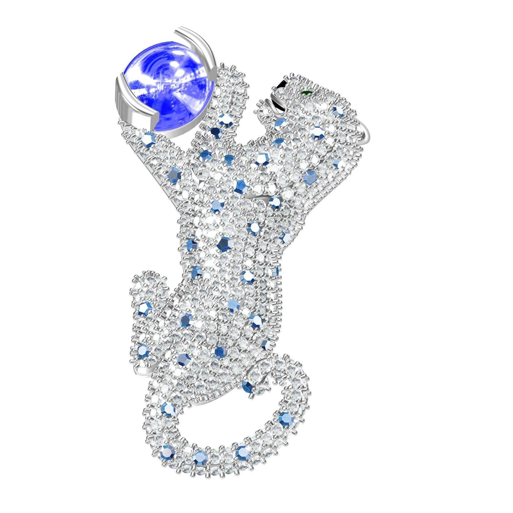 Playing Panther Diamond Brooch 3D print model_7