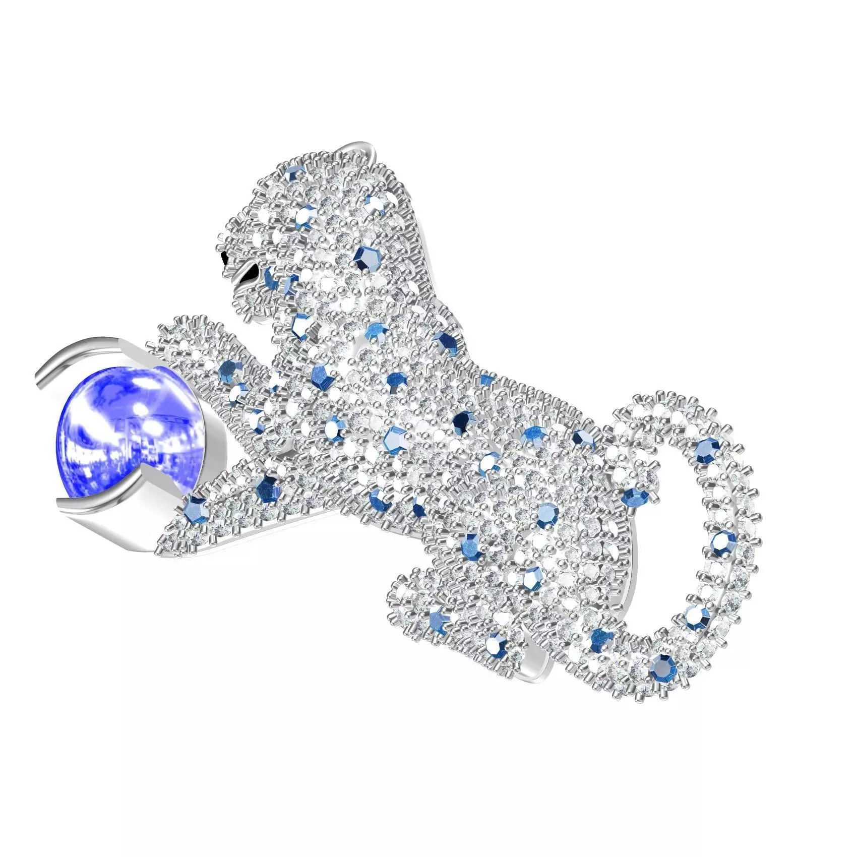 Playing Panther Diamond Brooch 3D print model_0
