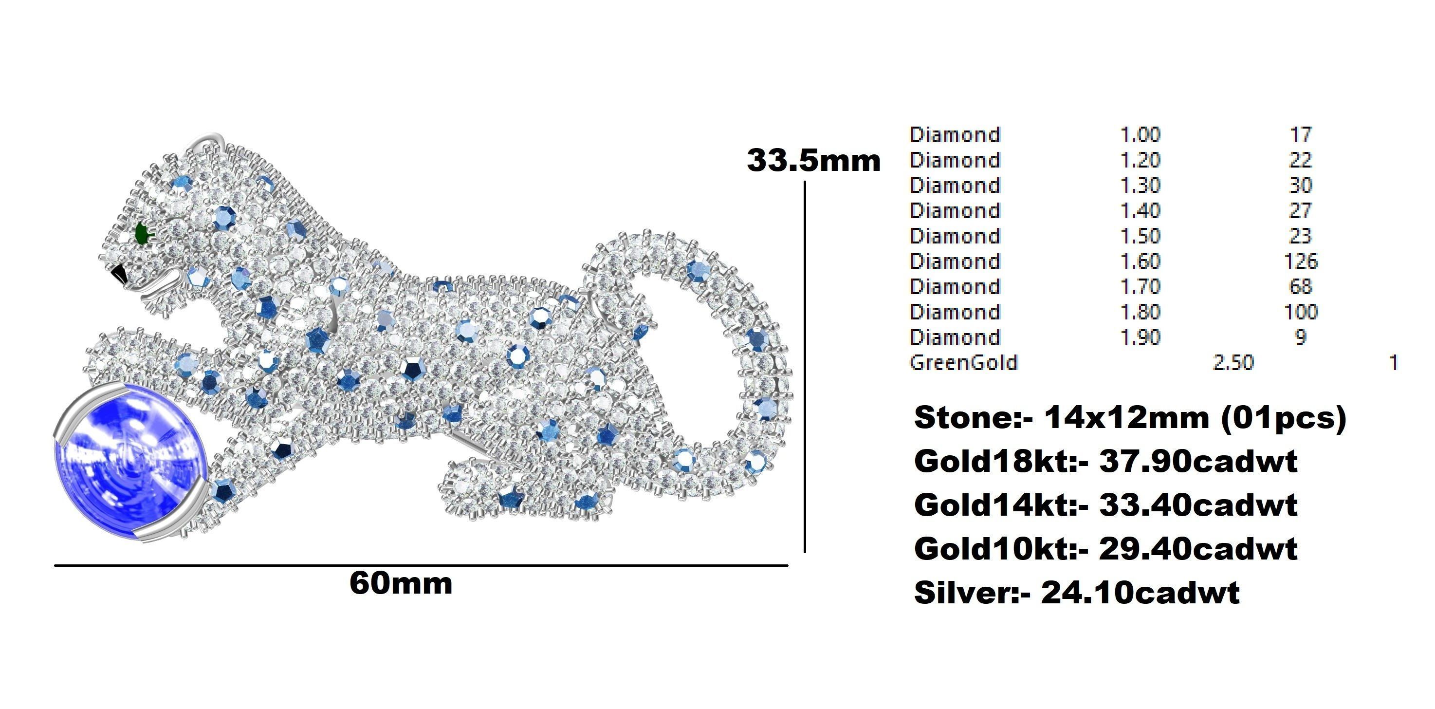 Playing Panther Diamond Brooch 3D print model_12