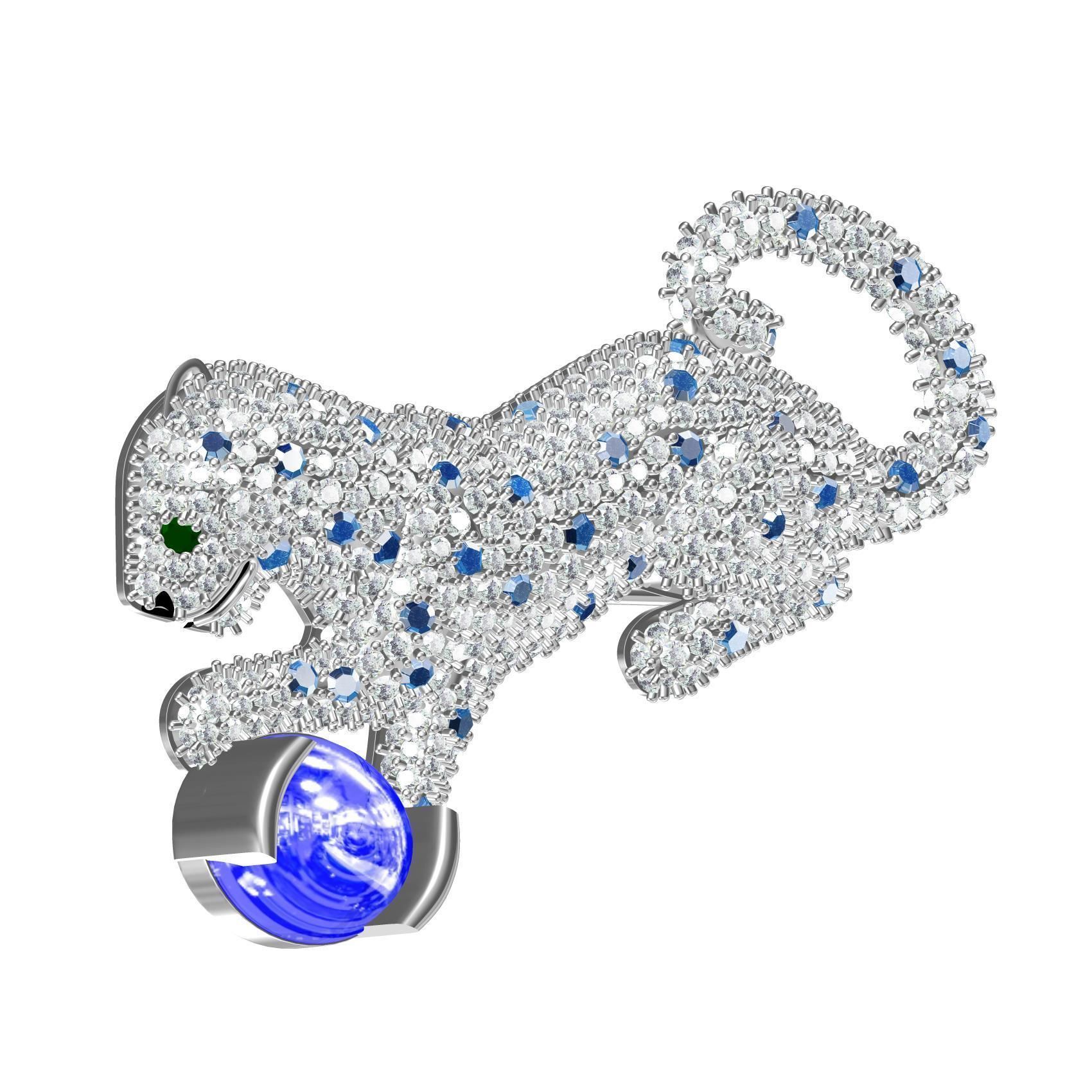 Playing Panther Diamond Brooch 3D print model_1