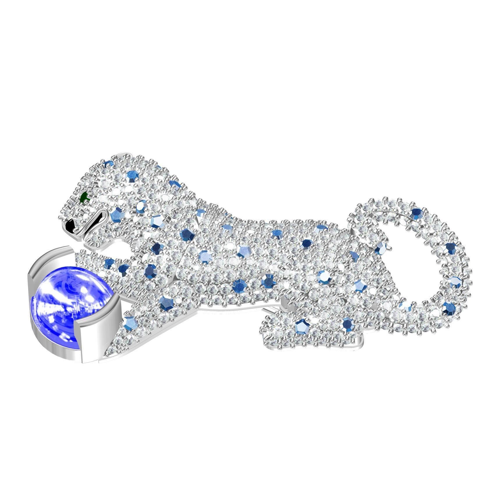 Playing Panther Diamond Brooch 3D print model_2