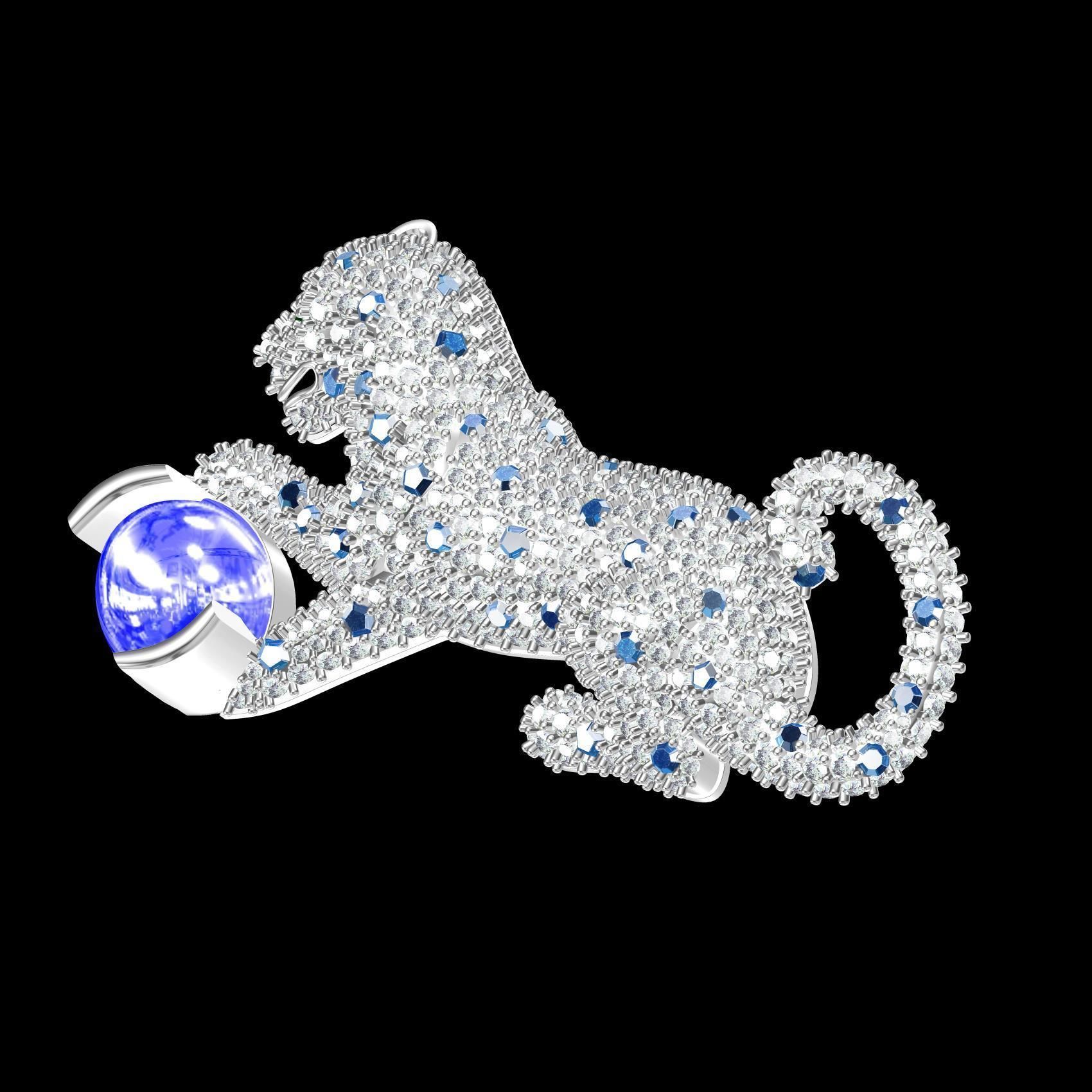 Playing Panther Diamond Brooch 3D print model_10