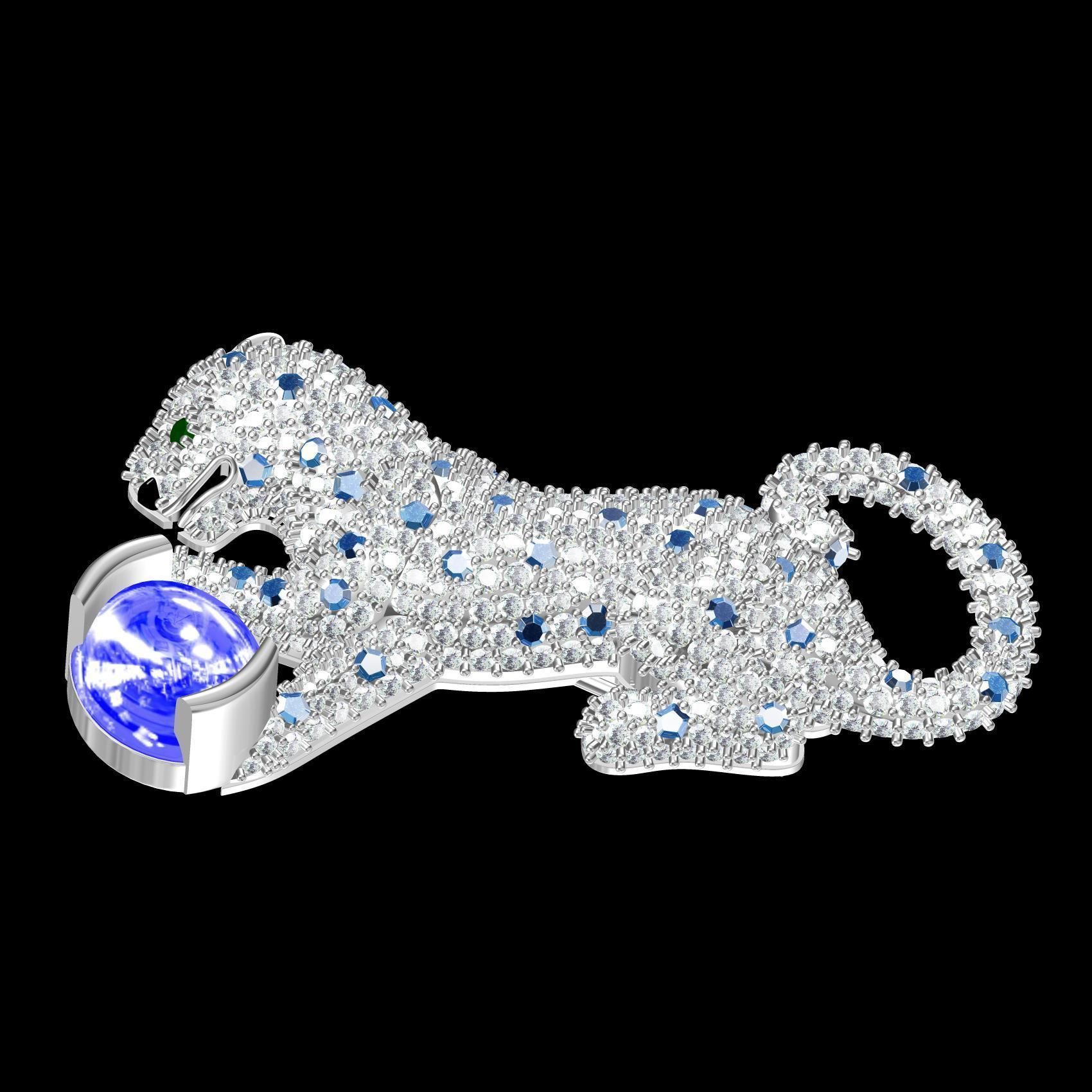 Playing Panther Diamond Brooch 3D print model_9
