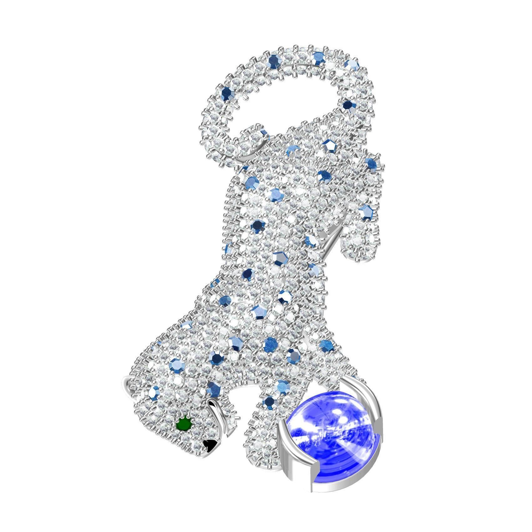 Playing Panther Diamond Brooch 3D print model_8