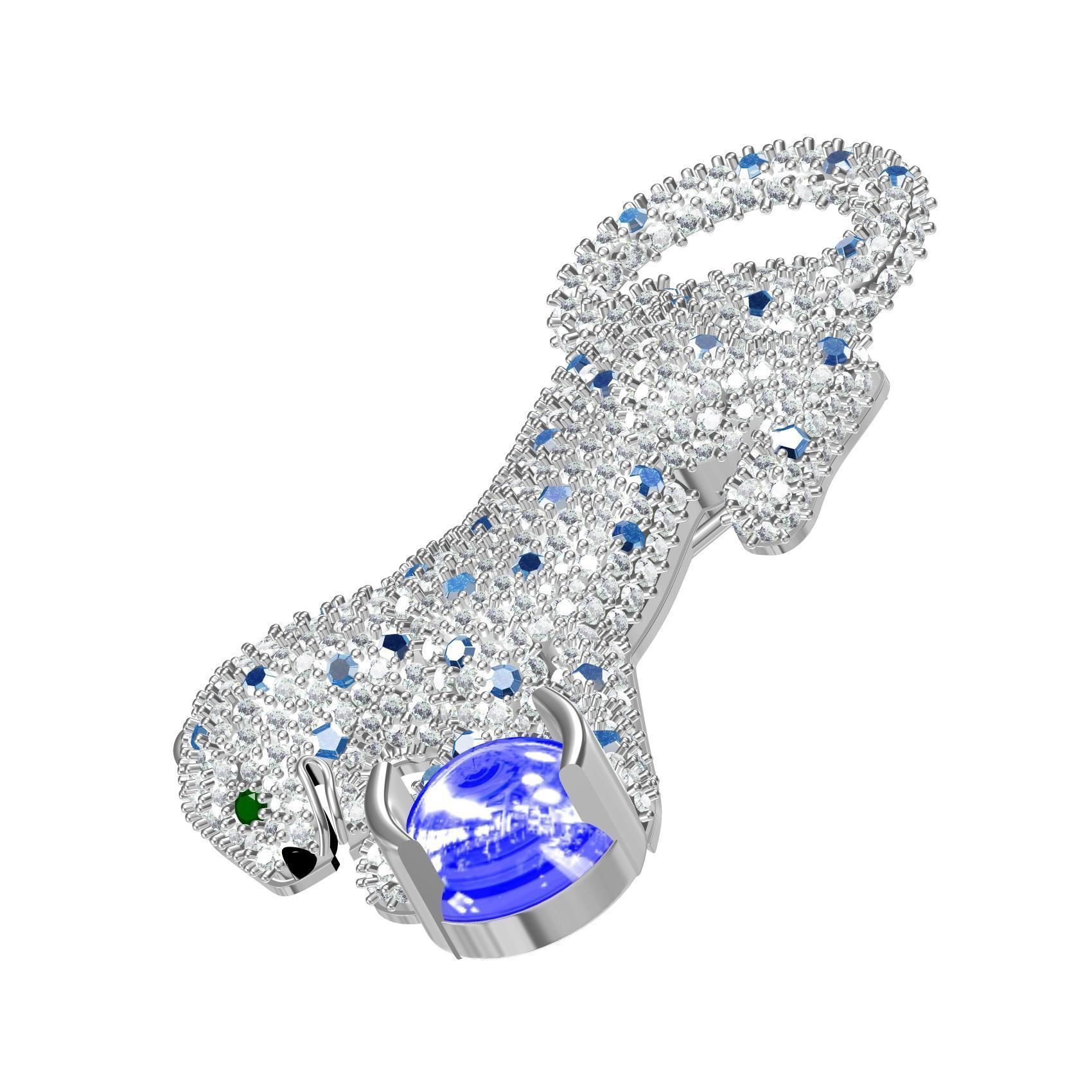 Playing Panther Diamond Brooch 3D print model_6
