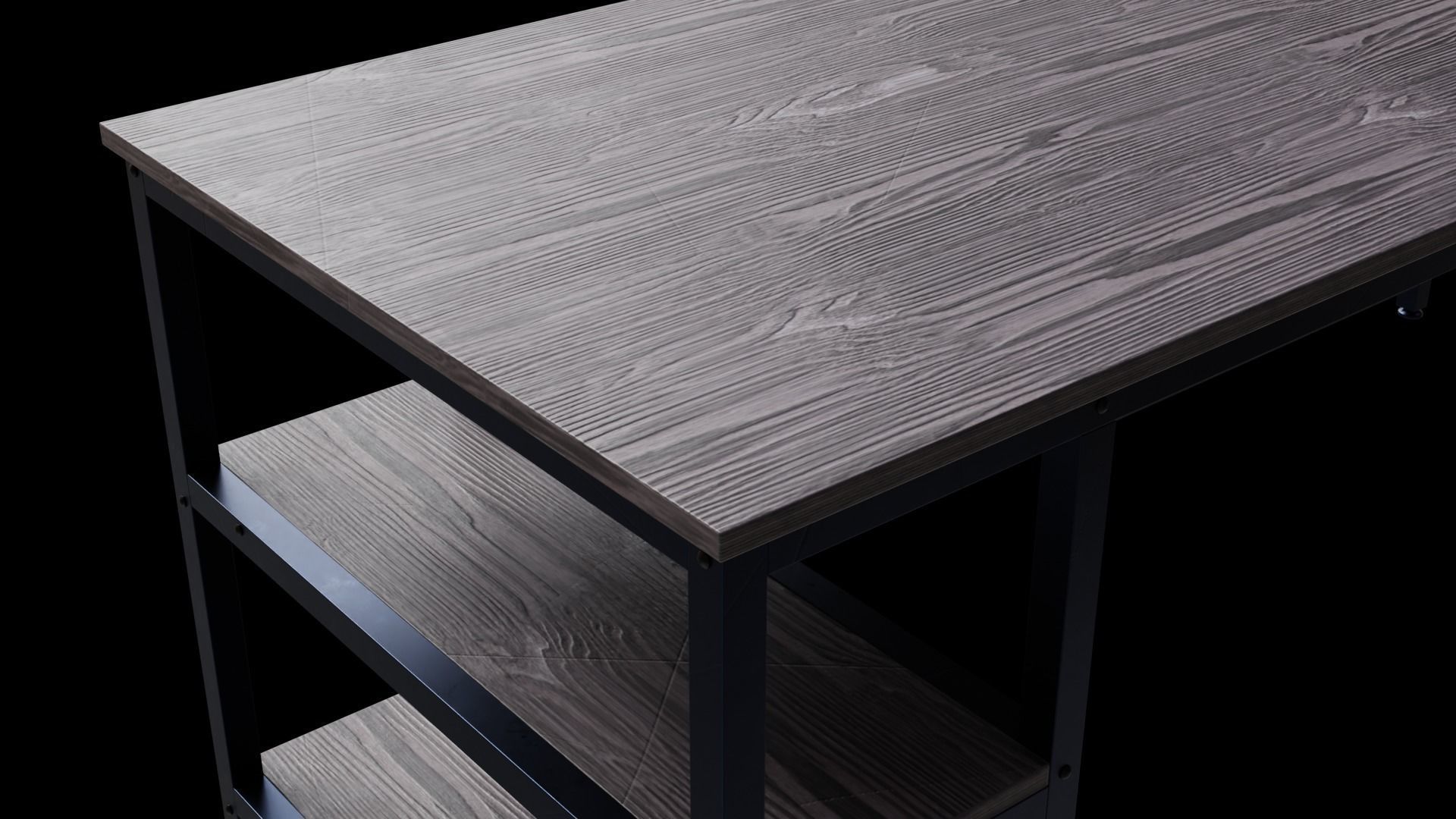 L shaped desk with shelf in color variations Low-poly 3D model_19