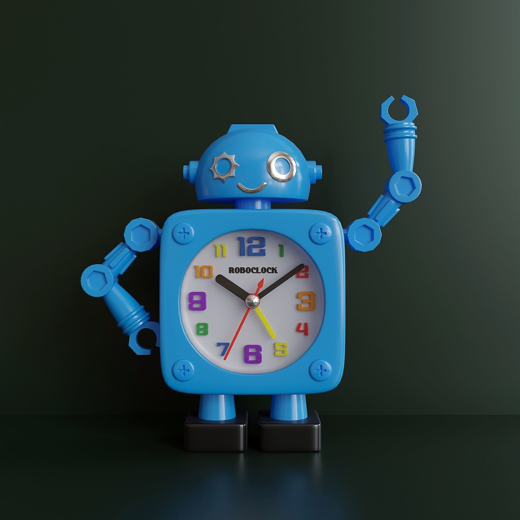 Childrens desktop plastic alarm clock robot 3D model_2