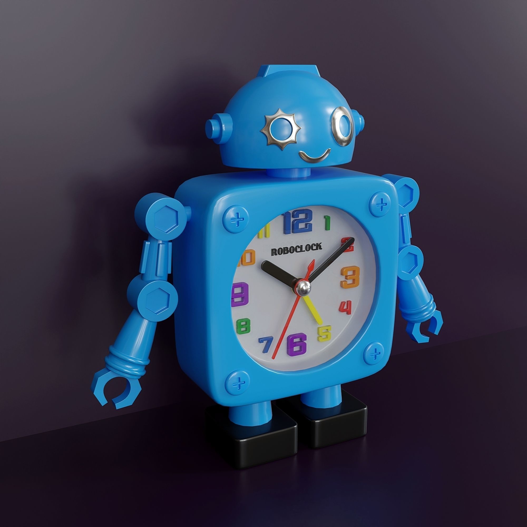 Childrens desktop plastic alarm clock robot 3D model_3