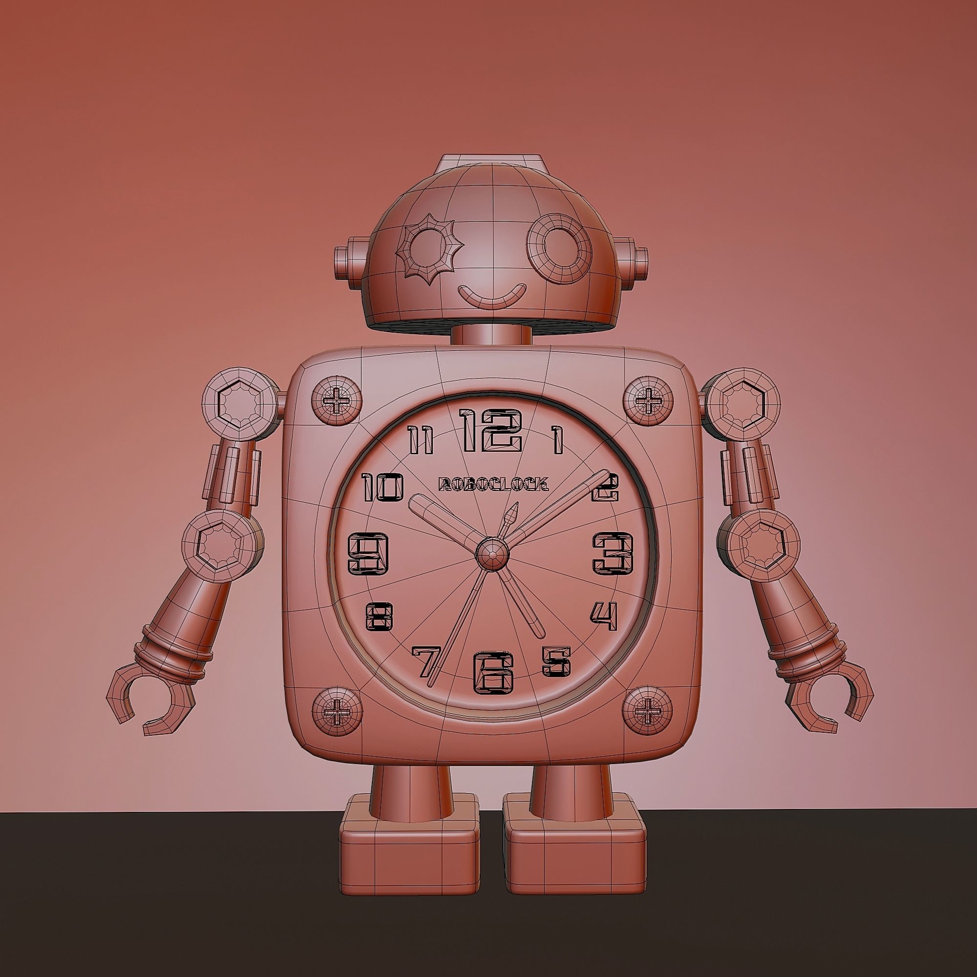 Childrens desktop plastic alarm clock robot 3D model_6