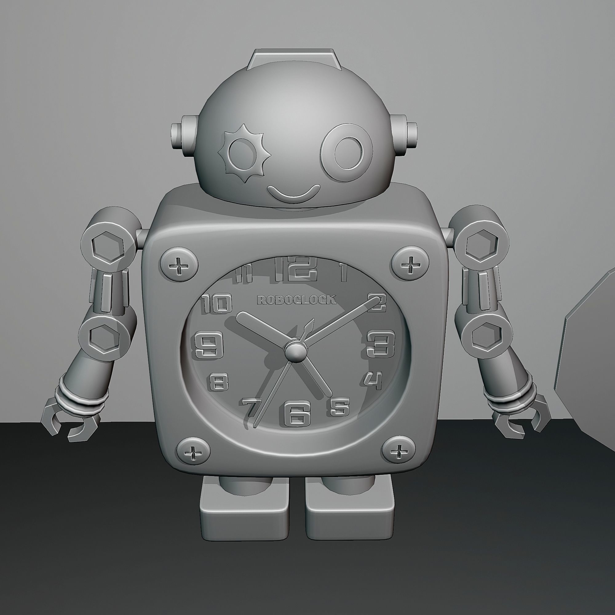 Childrens desktop plastic alarm clock robot 3D model_4