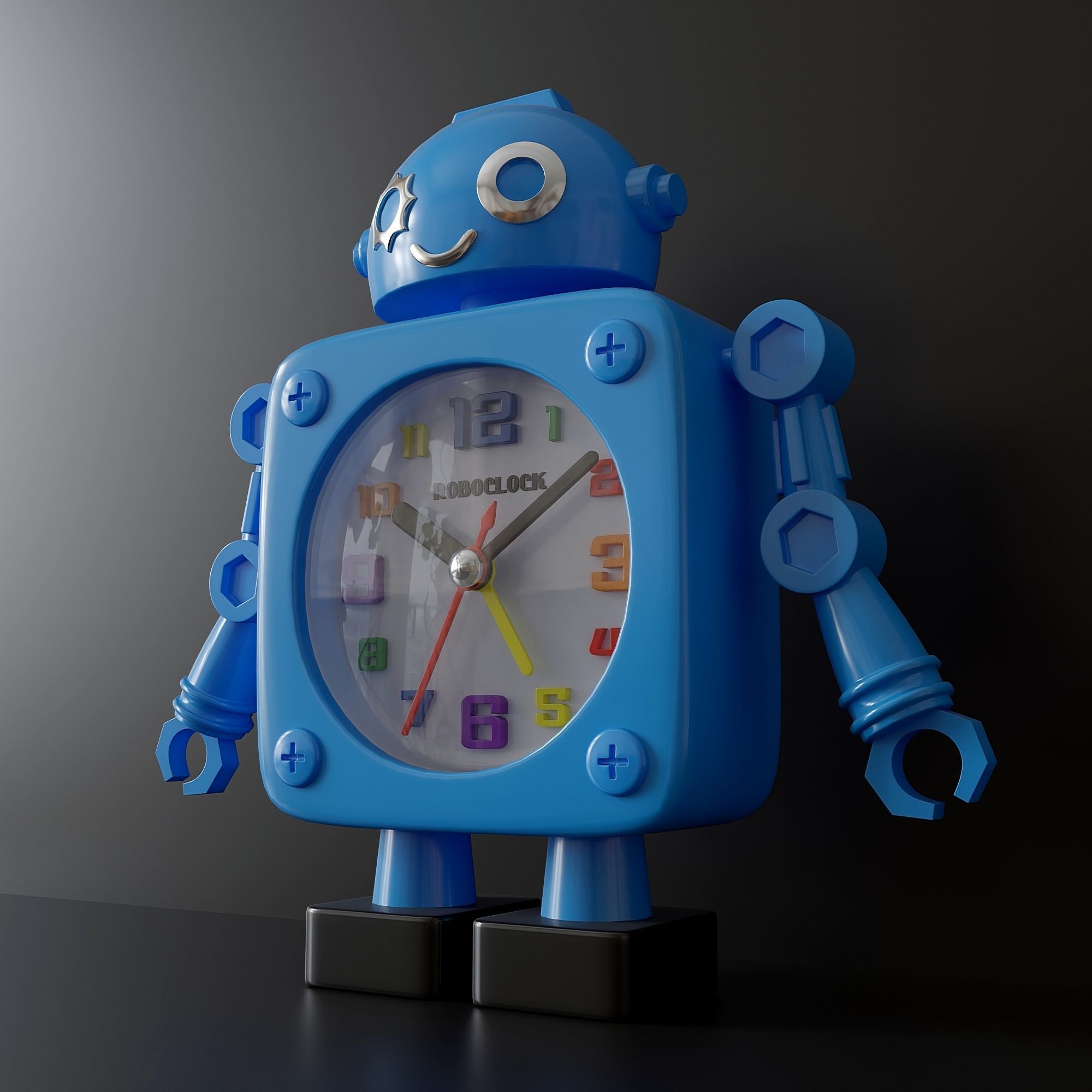 Childrens desktop plastic alarm clock robot 3D model_1