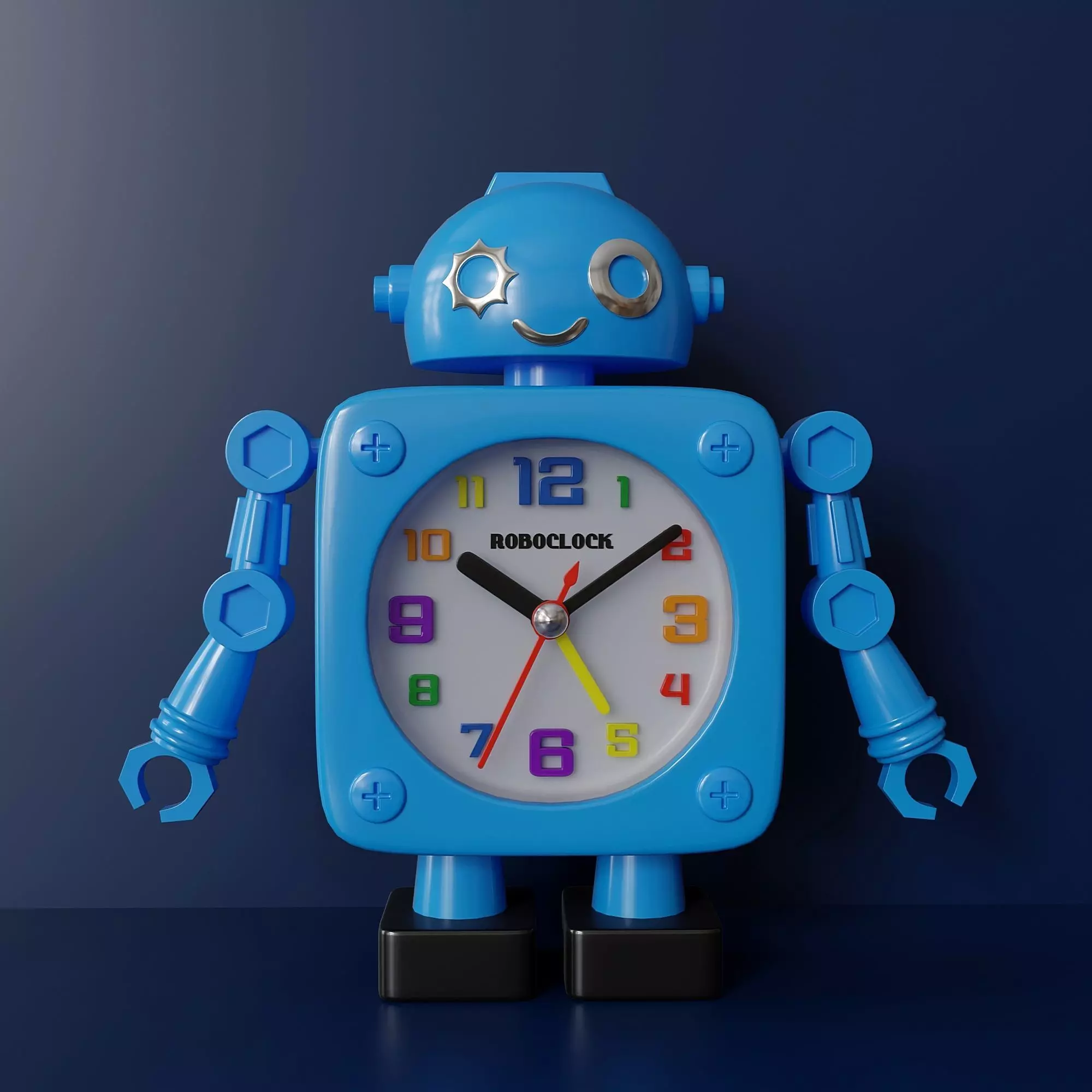 Childrens desktop plastic alarm clock robot 3D model_0