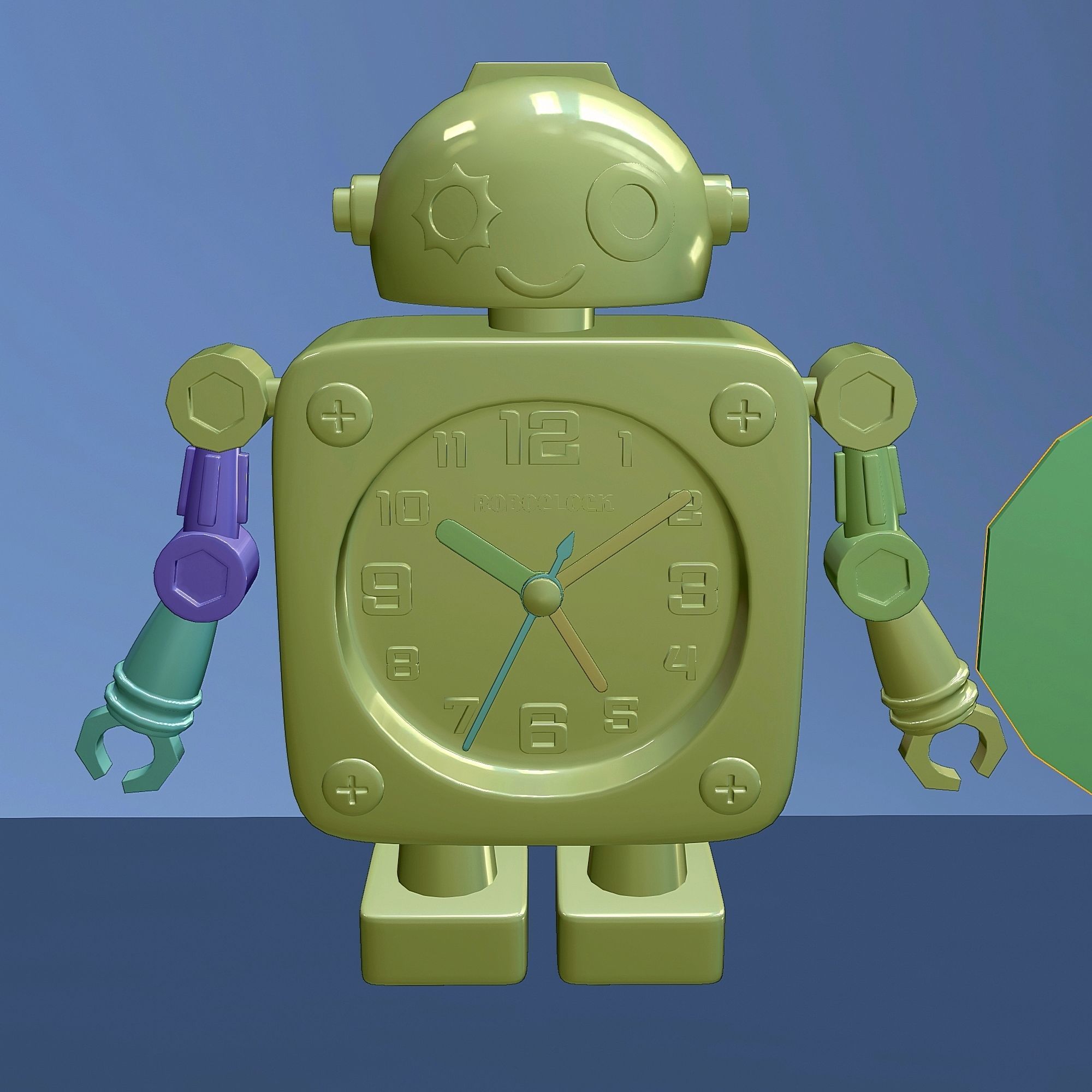 Childrens desktop plastic alarm clock robot 3D model_5