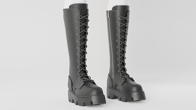 High Leather Boots Multicolor Low-poly 3D model